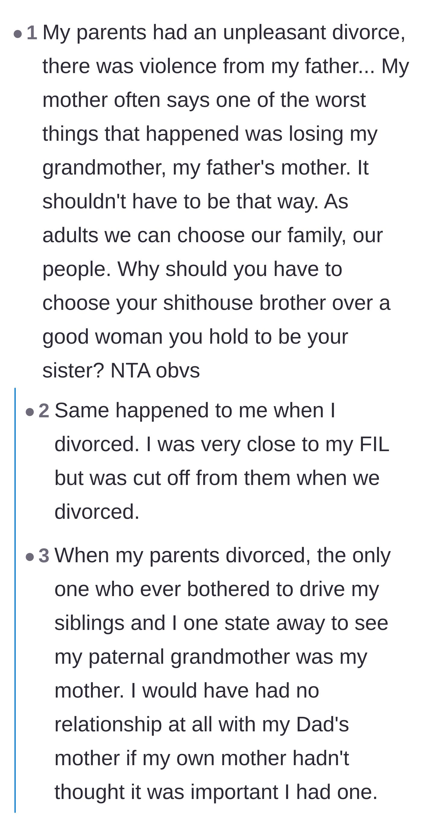 Comment thread 3 - Commenters share their own painful stories of losing beloved in-laws due to divorce.