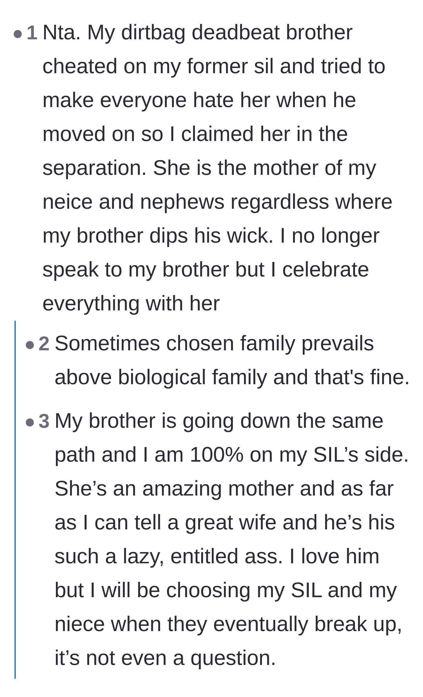 Comment thread 4 - Another reader shares how they 'claimed' their former sister-in-law over their deadbeat brother.