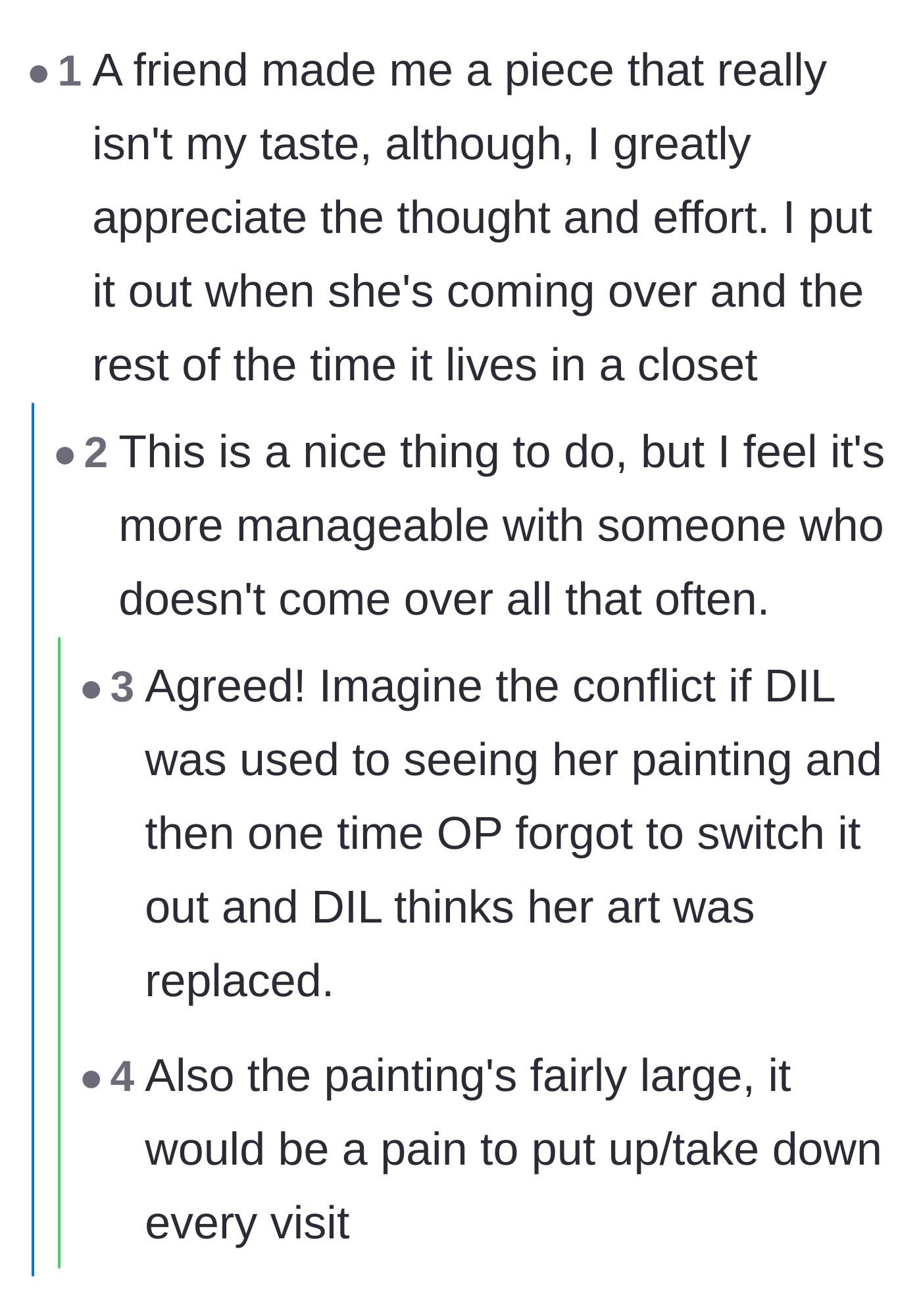 Comment thread 5 - Logistical reasons why hiding the painting and putting it up for visits wouldn't work.
