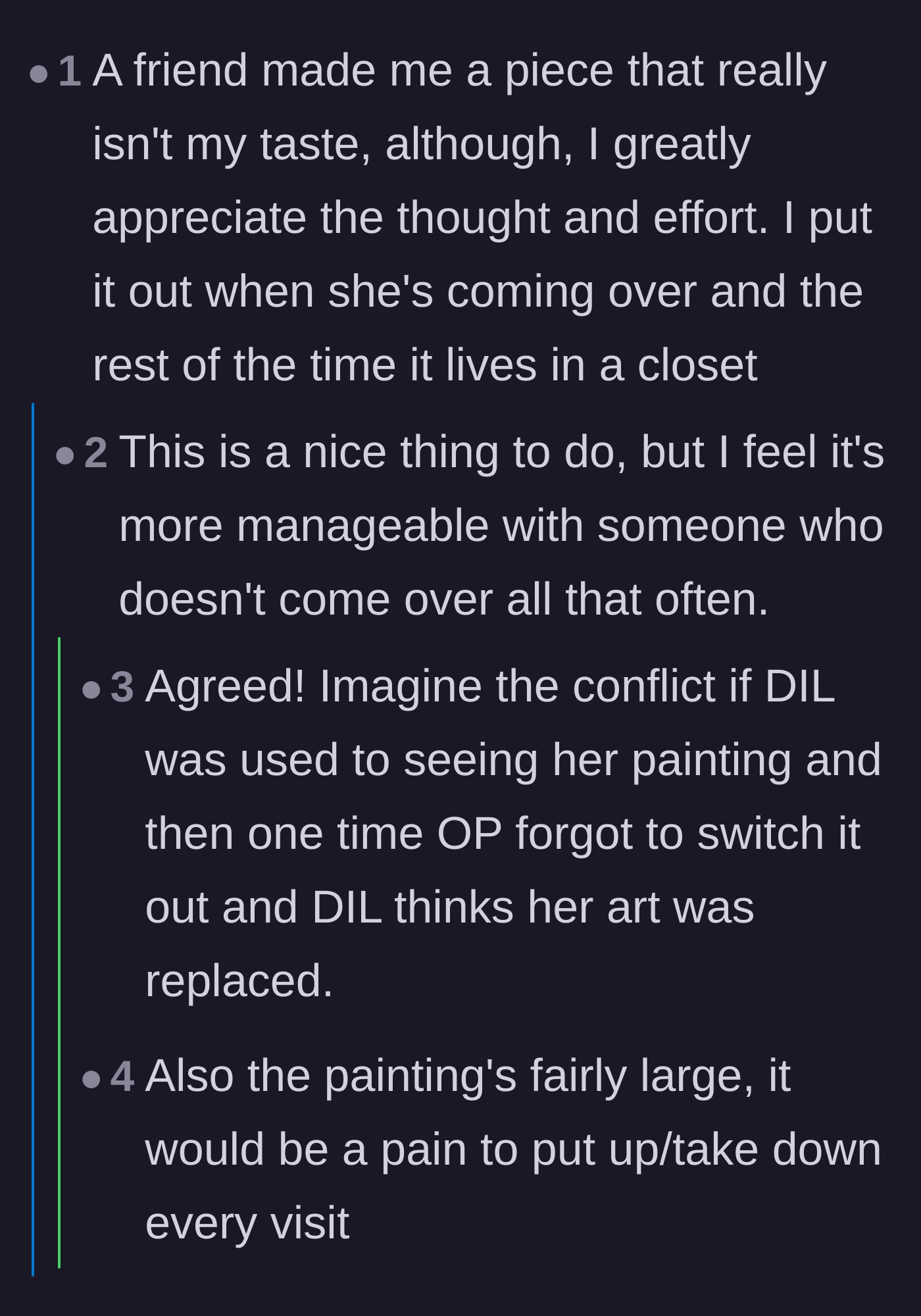 Comment thread 5 - Logistical reasons why hiding the painting and putting it up for visits wouldn't work.