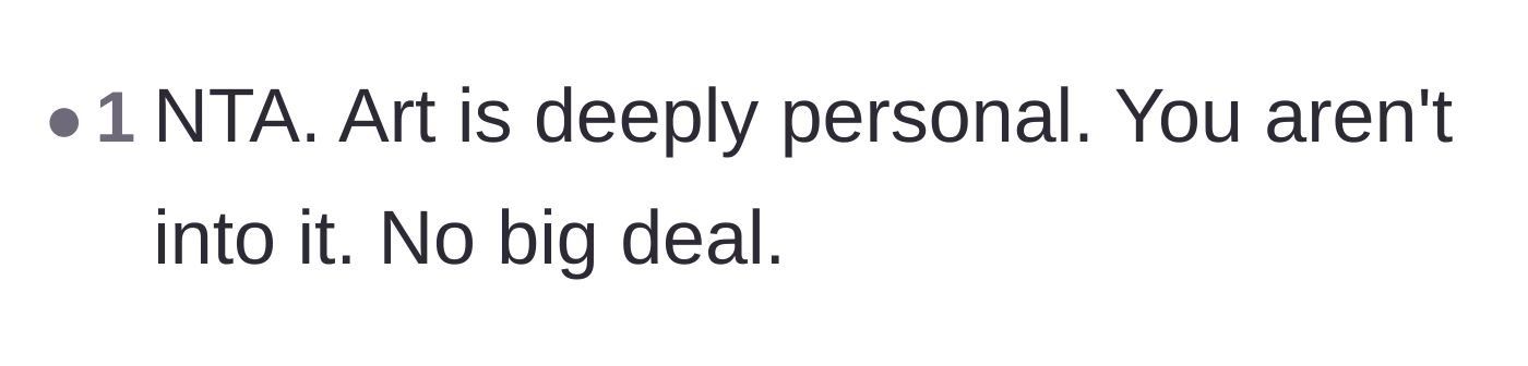 Comment thread 6 - A straightforward take on how art is deeply subjective and personal.