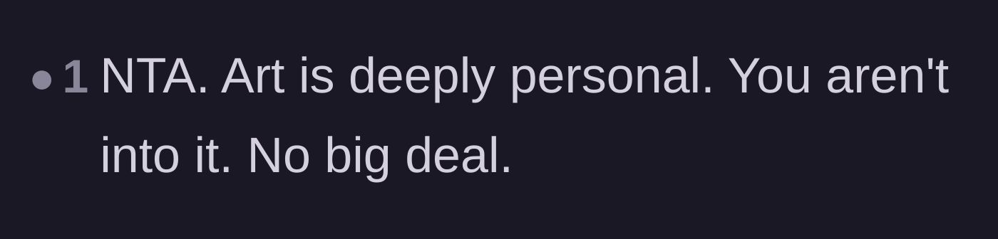 Comment thread 6 - A straightforward take on how art is deeply subjective and personal.