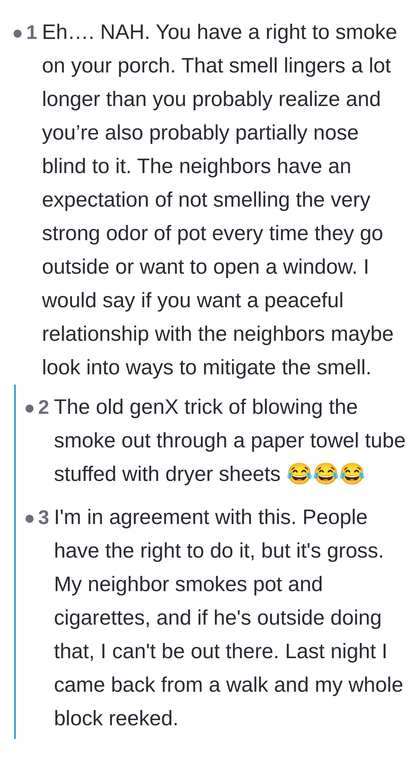 Comment thread 6 - Suggestions for finding a middle ground and using old tricks to mask the odor.