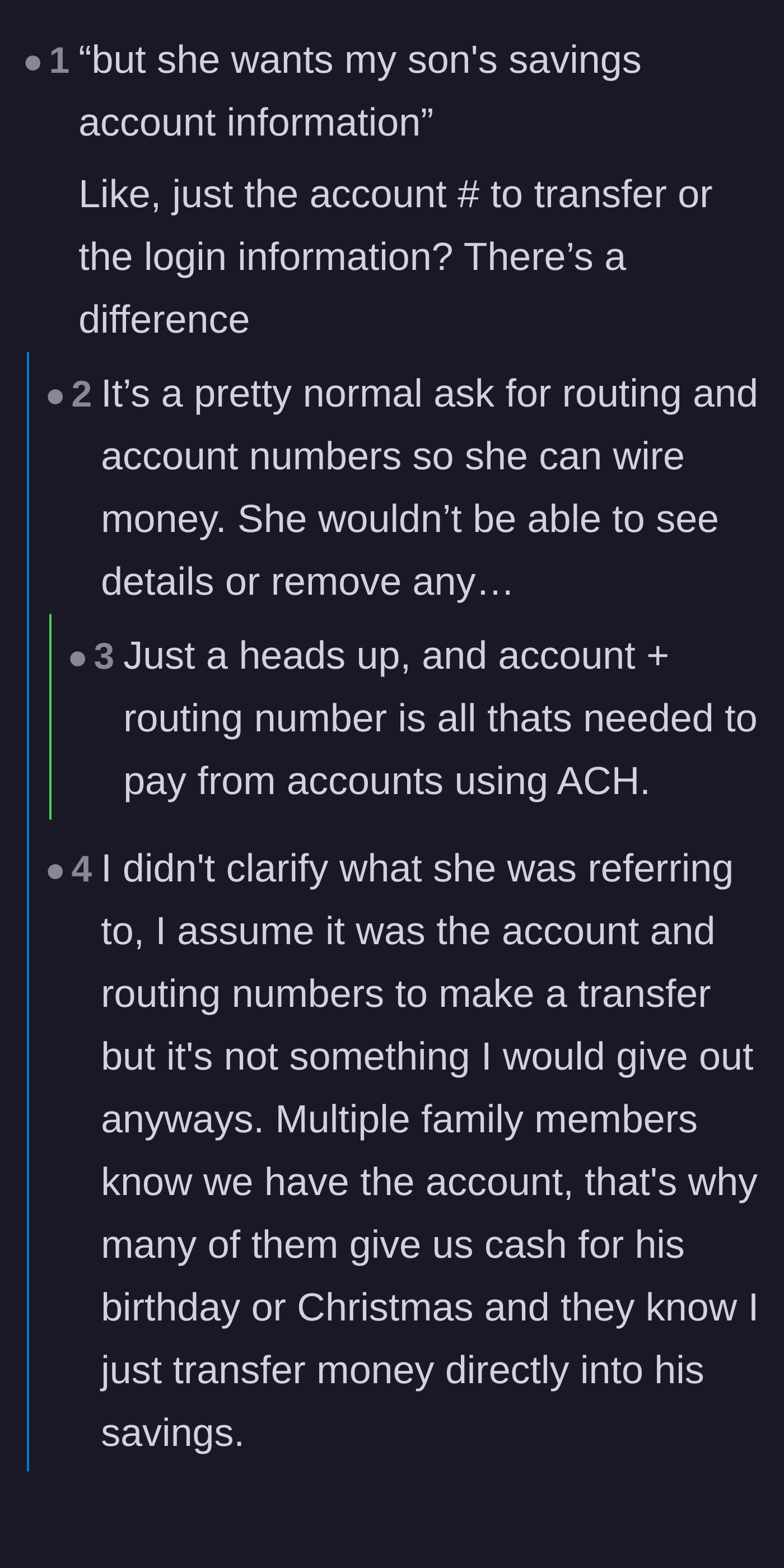 Comment thread 1 - A deep dive into the mechanics of ACH transfers and whether providing routing numbers is a genuine security risk or just an excuse.