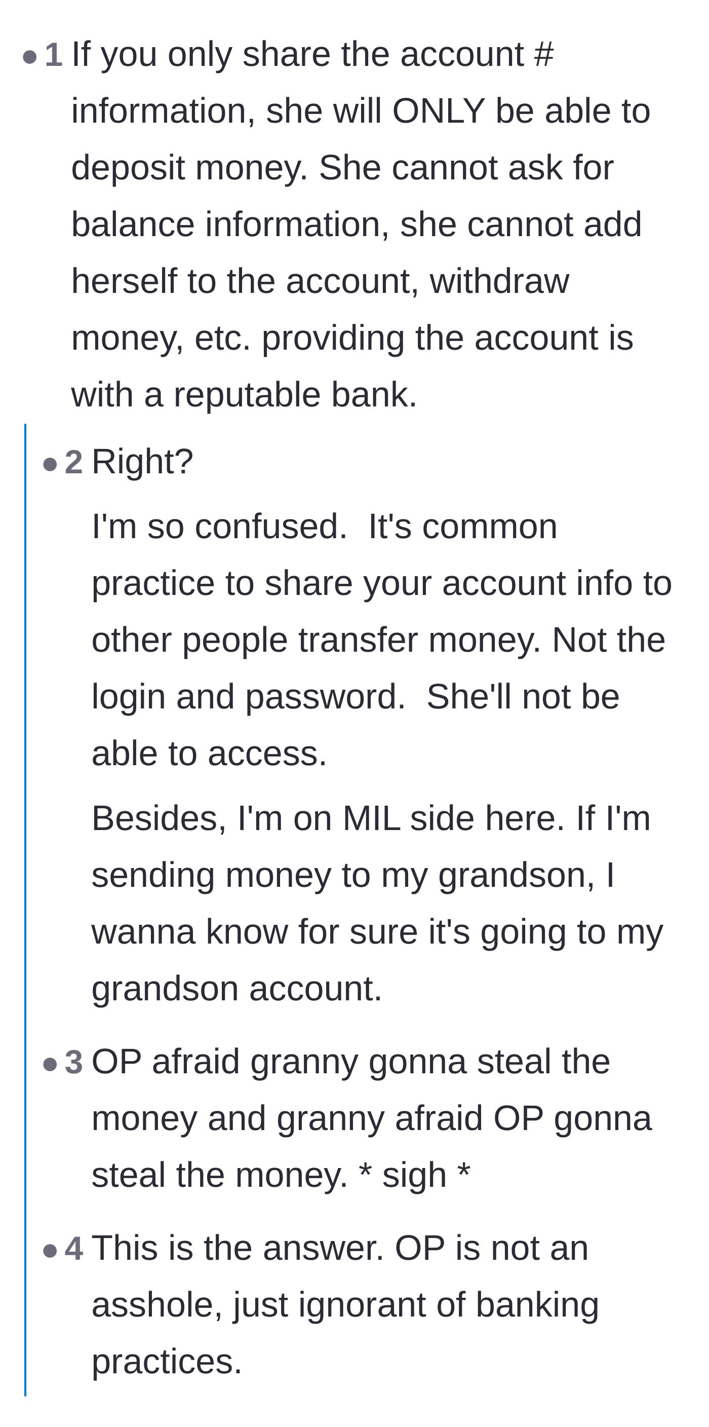 Comment thread 2 - Readers argue that the mother-in-law is justified in wanting a direct deposit to ensure the money isn't intercepted by the parents.