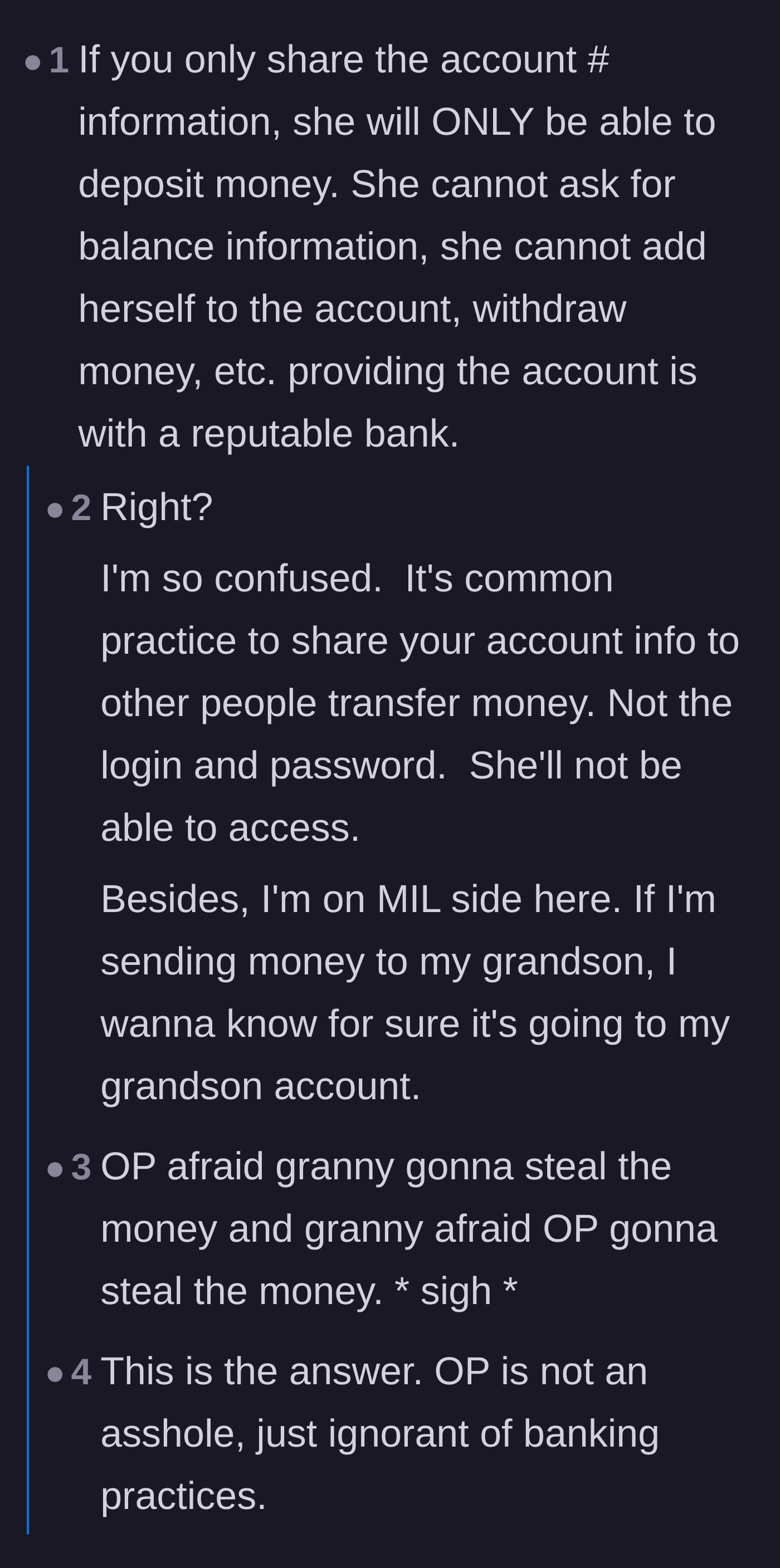 Comment thread 2 - Readers argue that the mother-in-law is justified in wanting a direct deposit to ensure the money isn't intercepted by the parents.