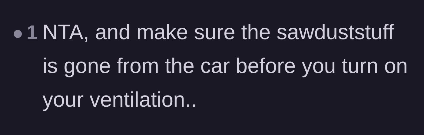 Comment thread 3 - A practical warning about sawdust getting into the car's ventilation system.