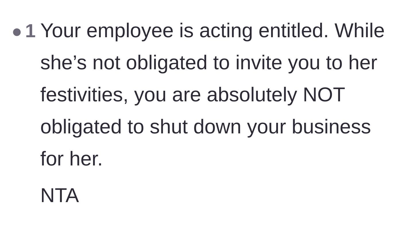 Comment thread 5 - A blunt statement calling out the manager's entitlement and reminding the boss she owes her nothing.