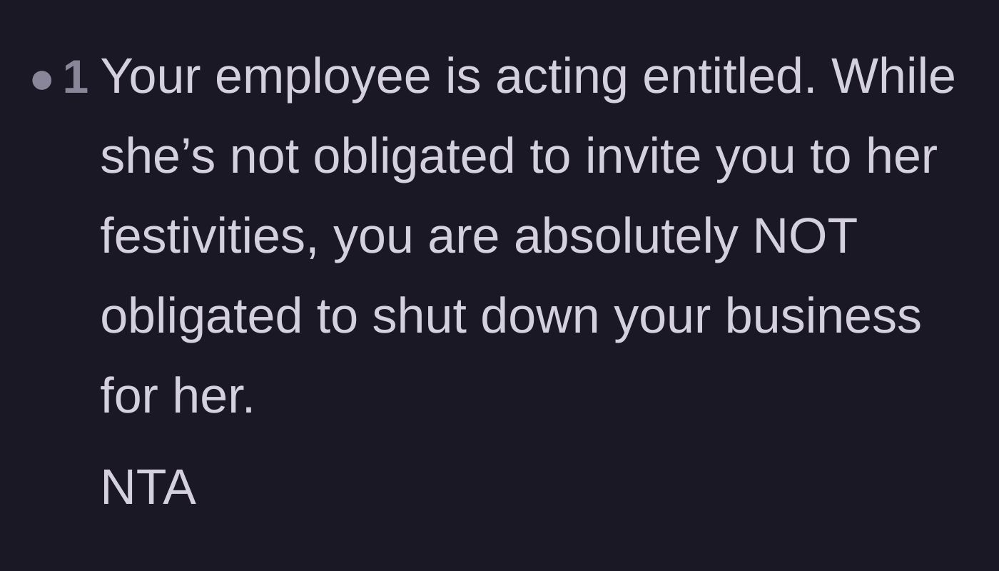 Comment thread 5 - A blunt statement calling out the manager's entitlement and reminding the boss she owes her nothing.