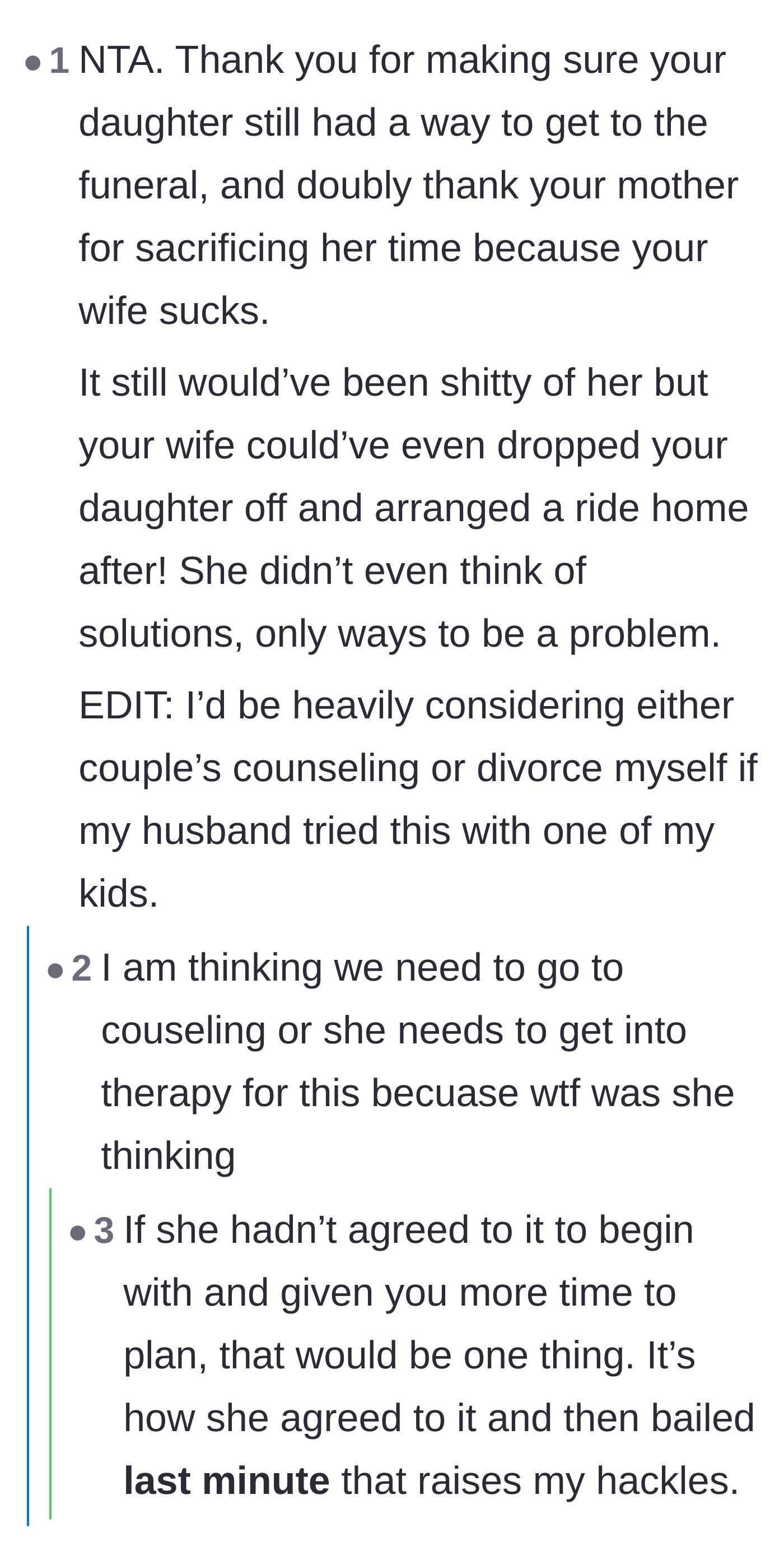 Comment thread 5 - Readers applauding the grandmother's rescue mission and the dad agreeing that the wife needs serious professional help.