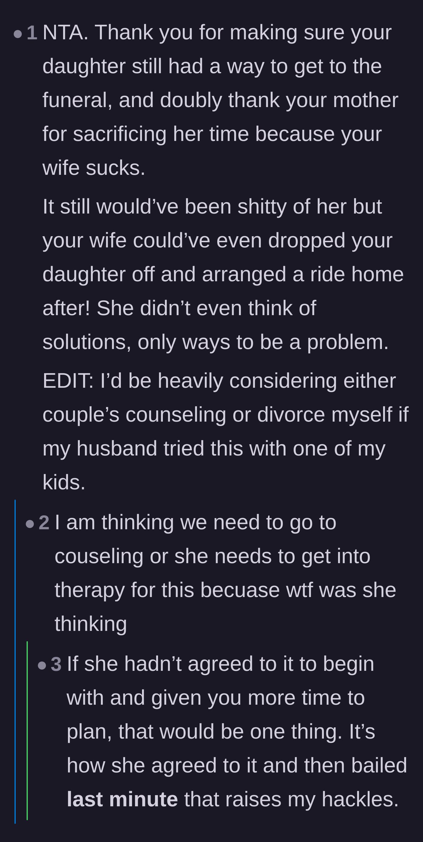 Comment thread 5 - Readers applauding the grandmother's rescue mission and the dad agreeing that the wife needs serious professional help.