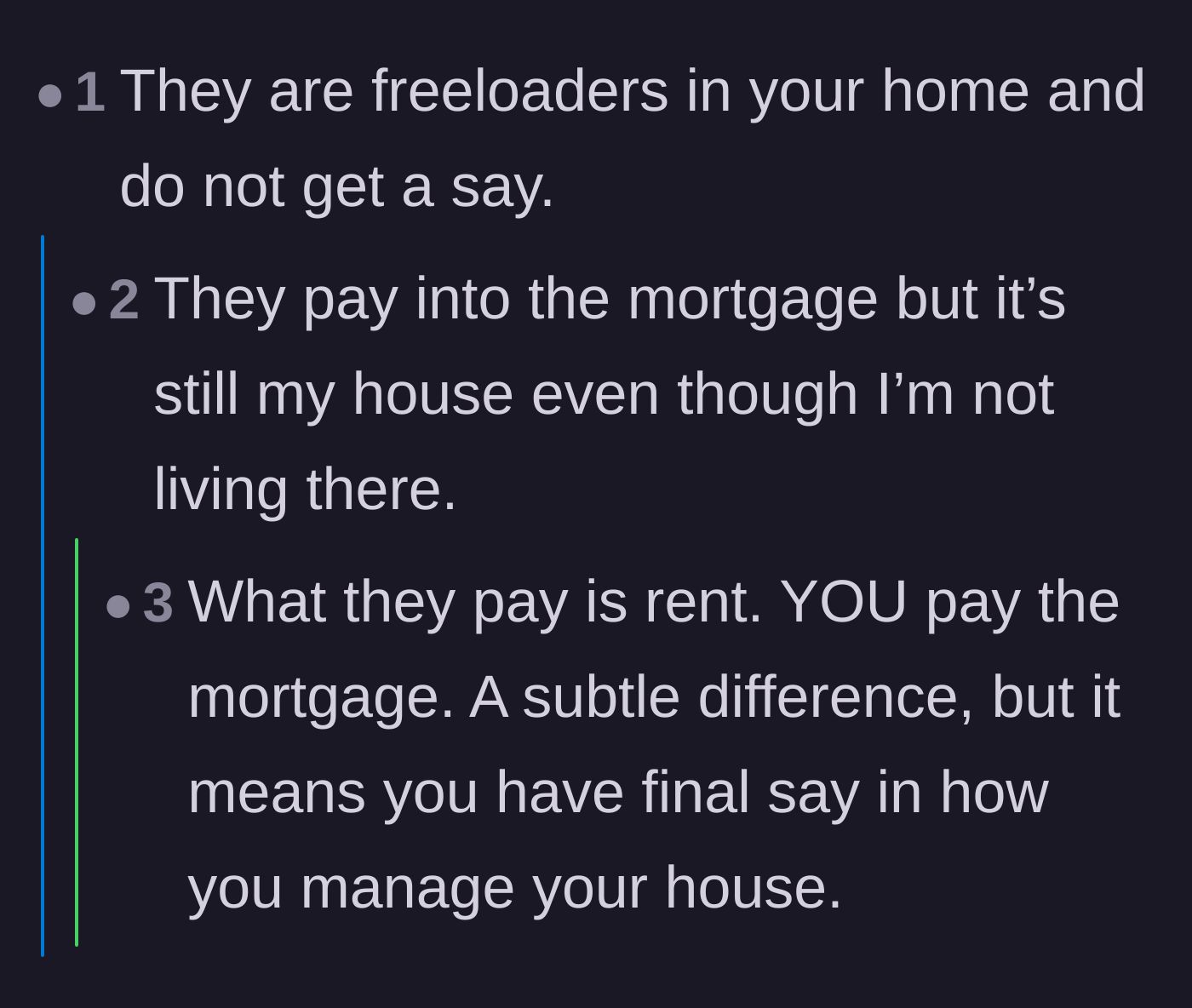 Comment thread 4 - Clarifying the difference between paying rent and actually owning the mortgage.