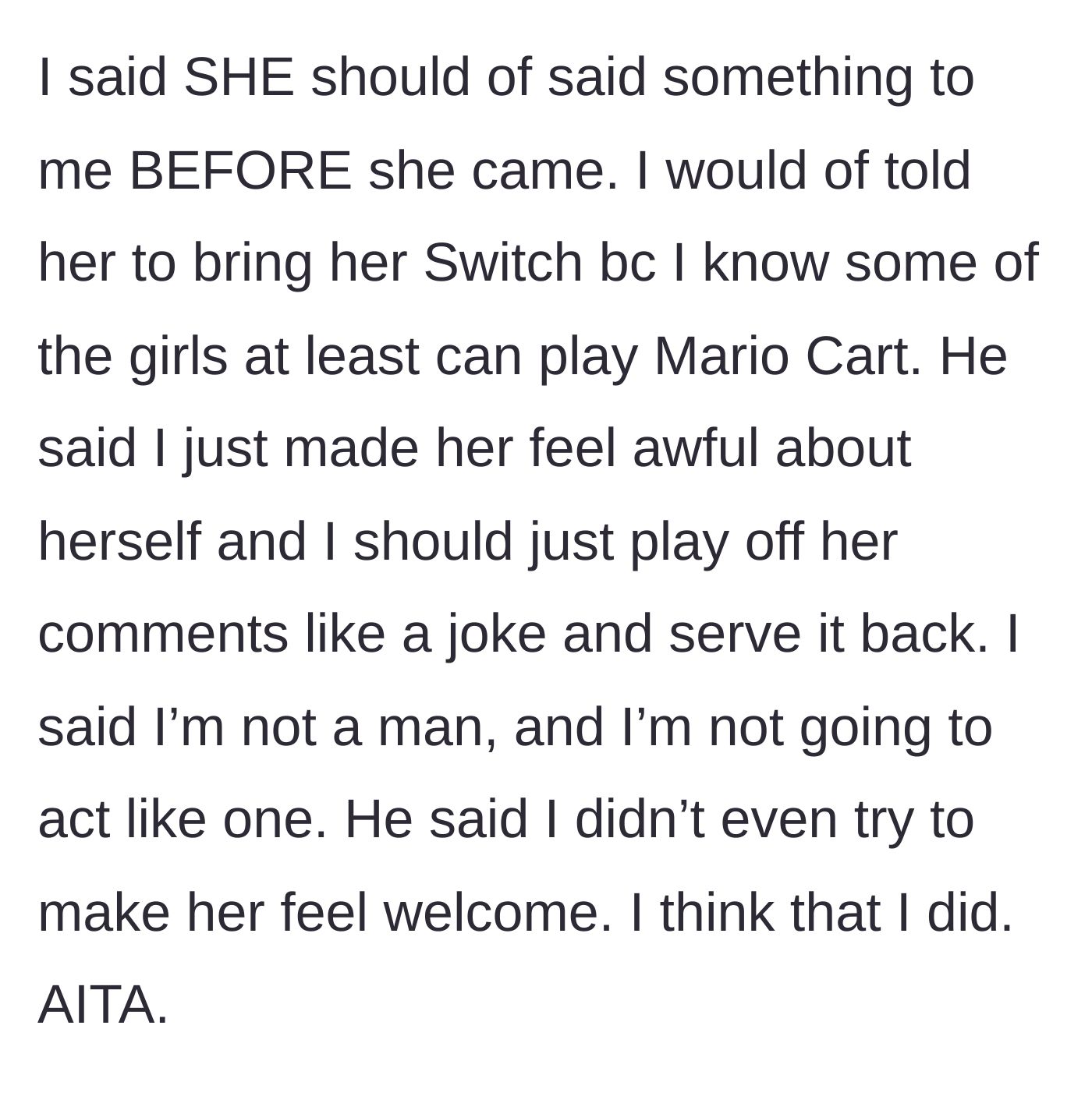 Story part 7 - The host refusing her brother's advice to trade insults and standing her ground.