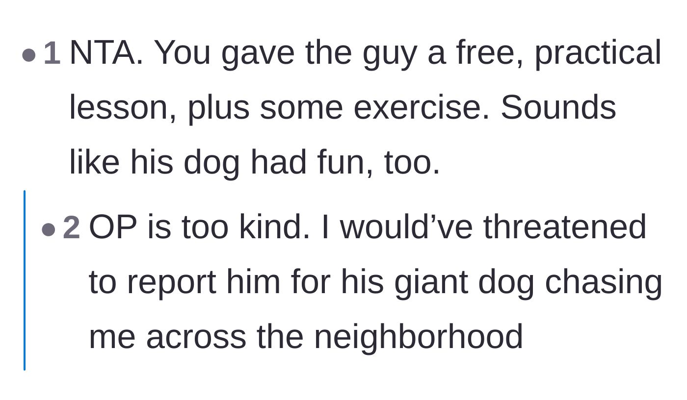 Comment thread 2 - Commending the main character for providing a free lesson and exercise to the owner.