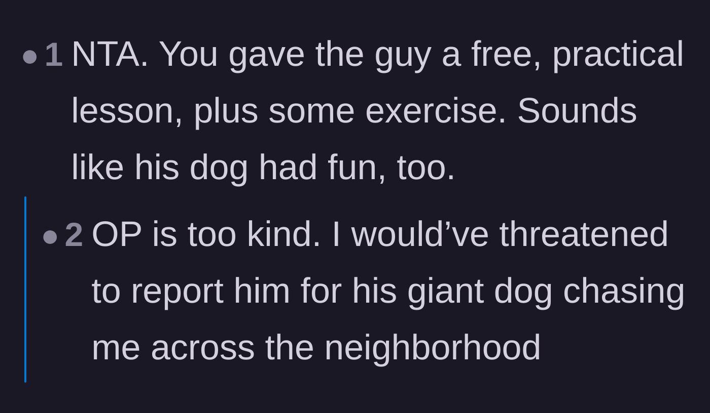 Comment thread 2 - Commending the main character for providing a free lesson and exercise to the owner.