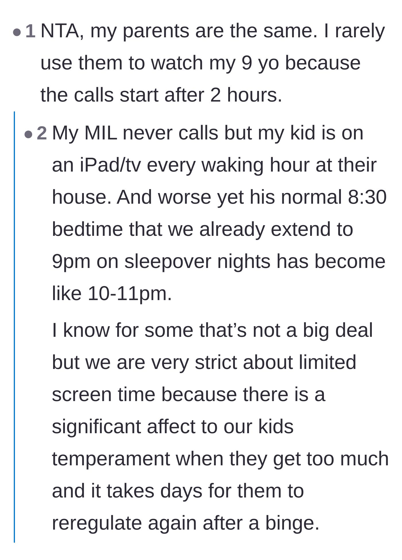 Comment thread 4 - Readers share their own frustrating stories of unreliable family childcare and ignored parenting boundaries.