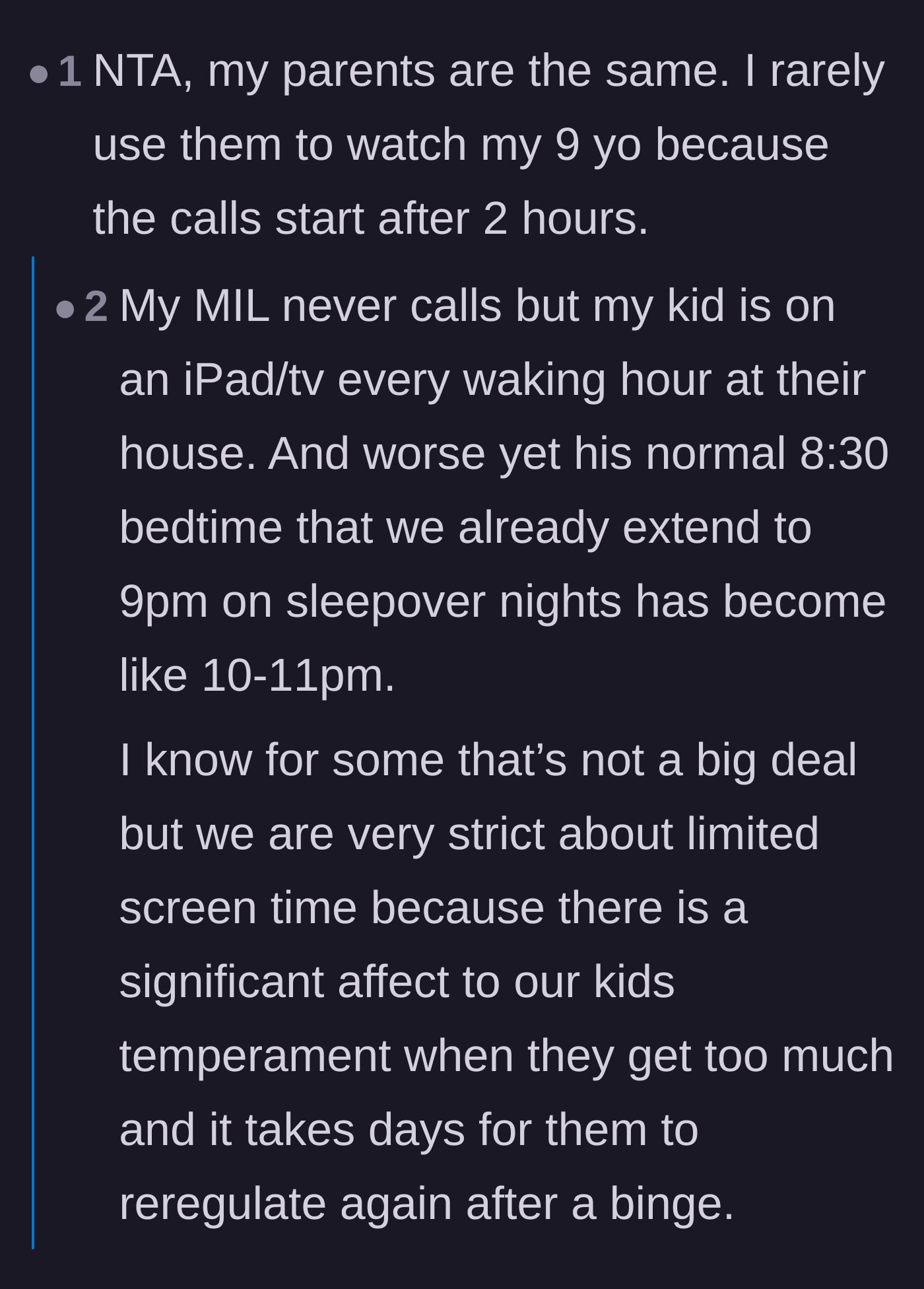Comment thread 4 - Readers share their own frustrating stories of unreliable family childcare and ignored parenting boundaries.