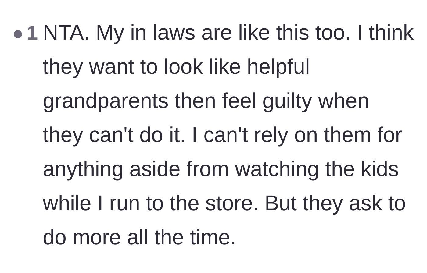 Comment thread 6 - A commenter shares their own experience with in-laws who want the glory of helping but lack the actual capability.
