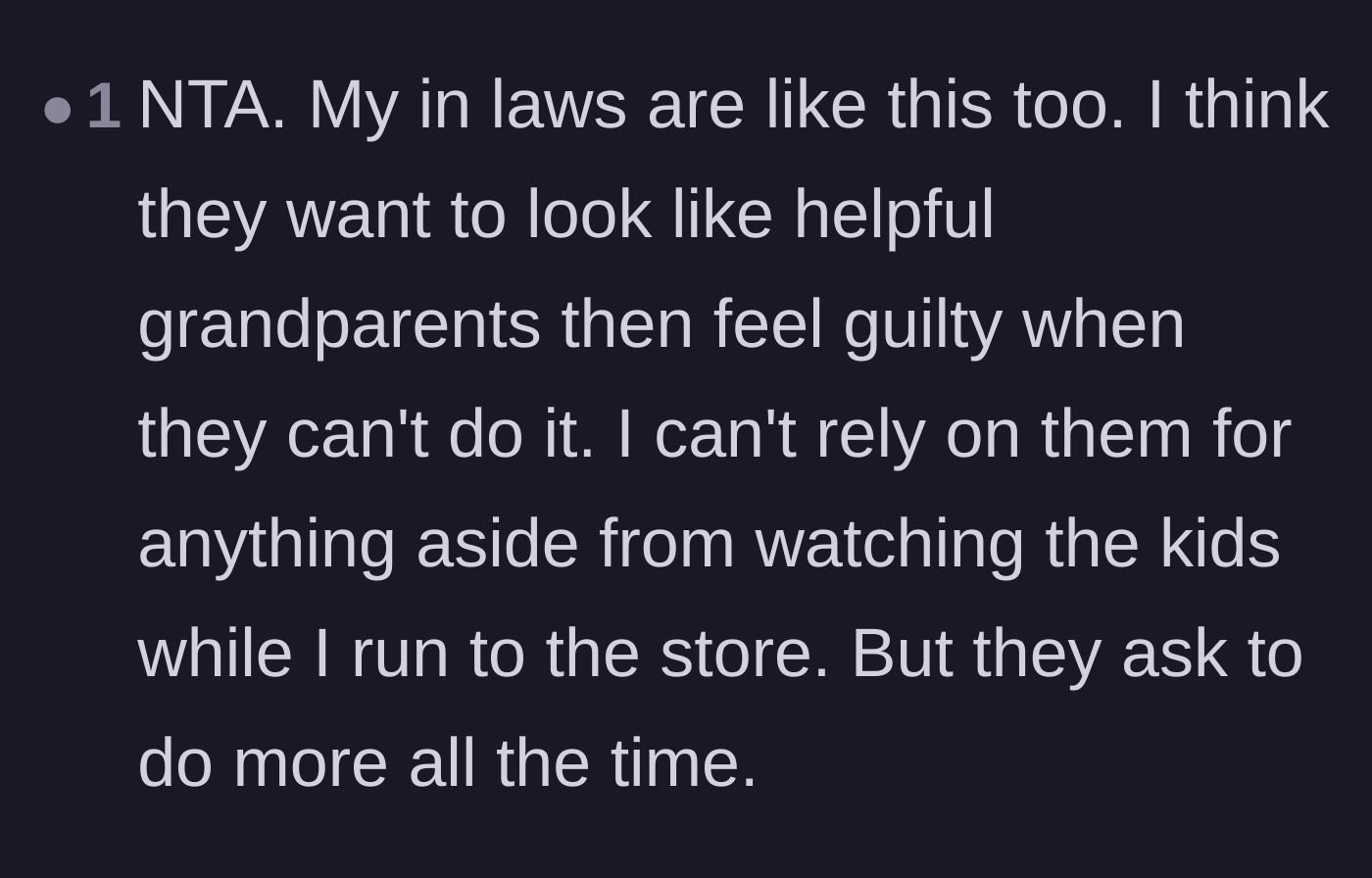 Comment thread 6 - A commenter shares their own experience with in-laws who want the glory of helping but lack the actual capability.
