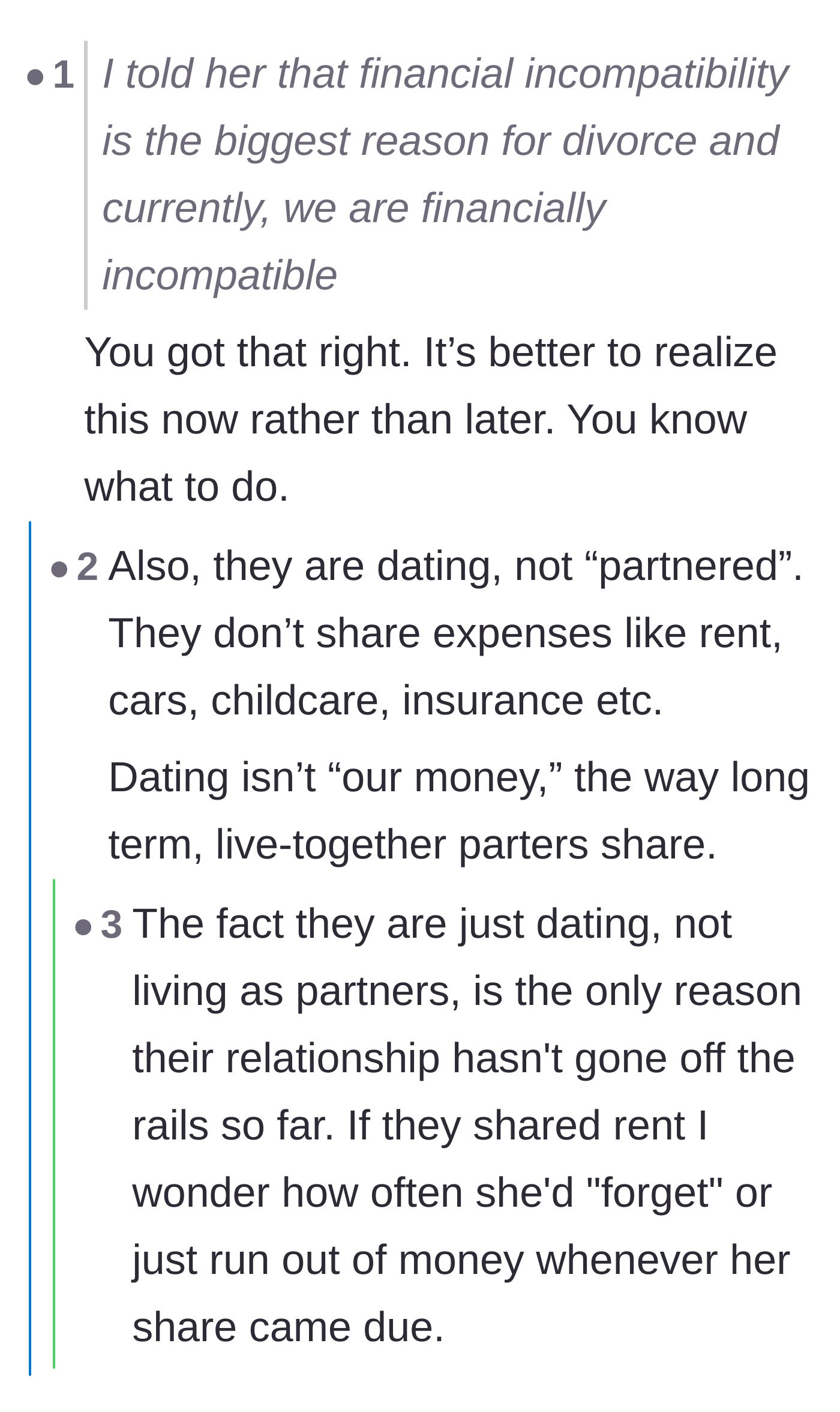 Comment thread 4 - Commenters pointing out that they are only dating and do not share living expenses, making the 'our money' claim absurd.