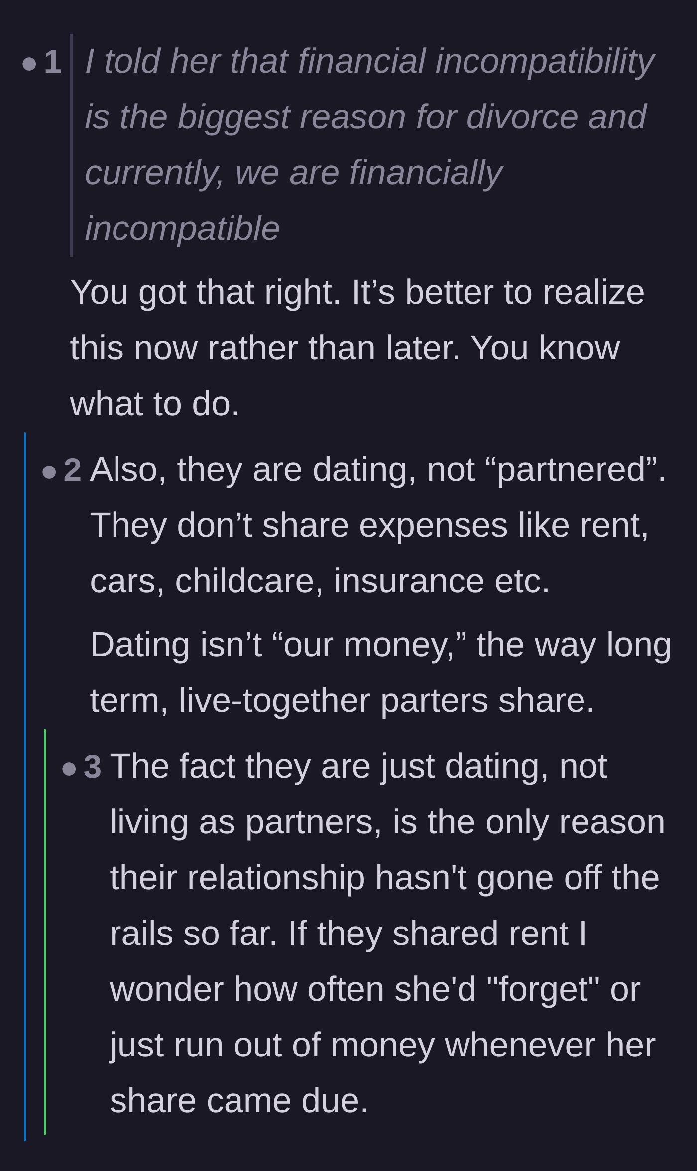 Comment thread 4 - Commenters pointing out that they are only dating and do not share living expenses, making the 'our money' claim absurd.