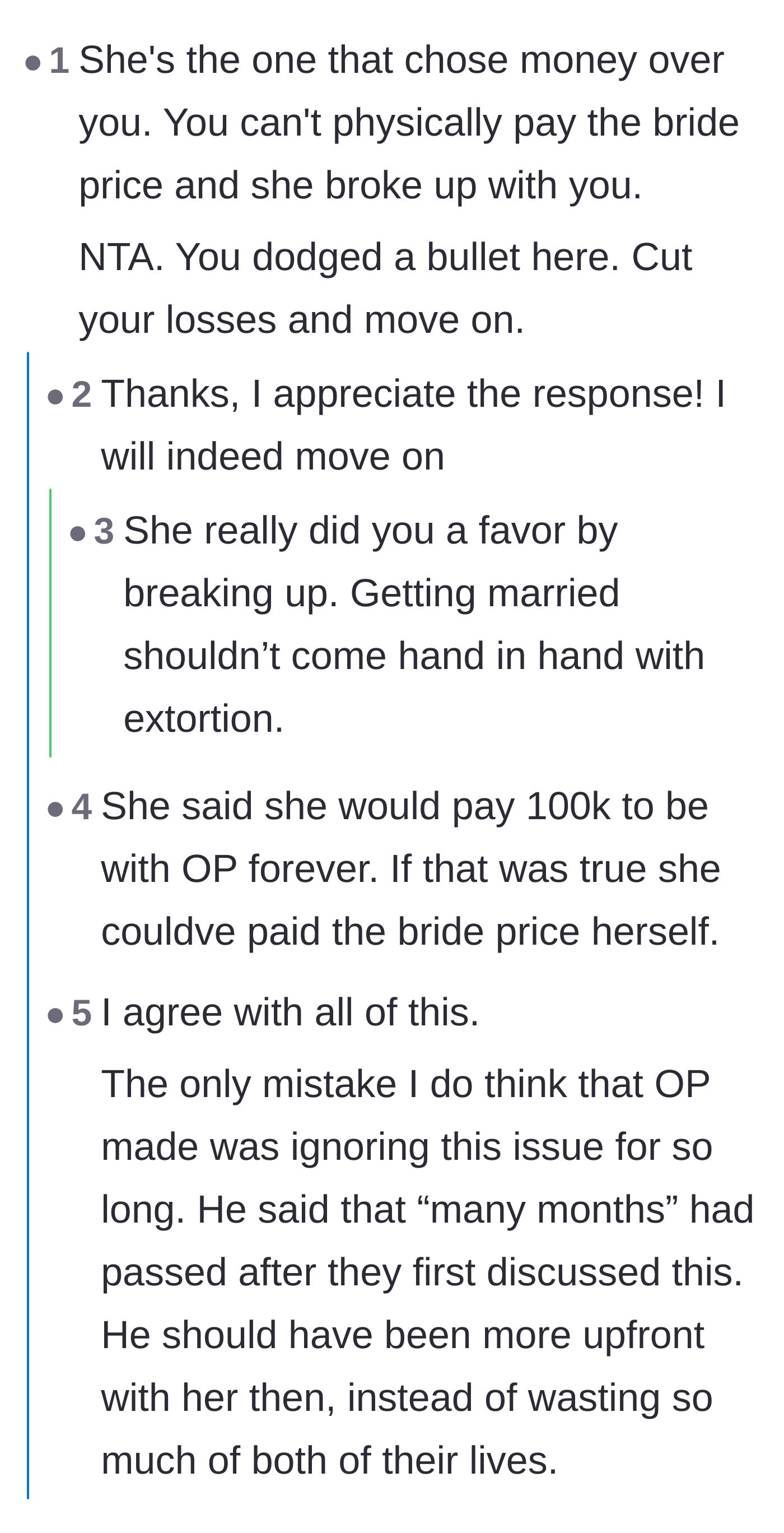 Comment thread 2 - Discussion about how the girlfriend was actually the one who chose money over love