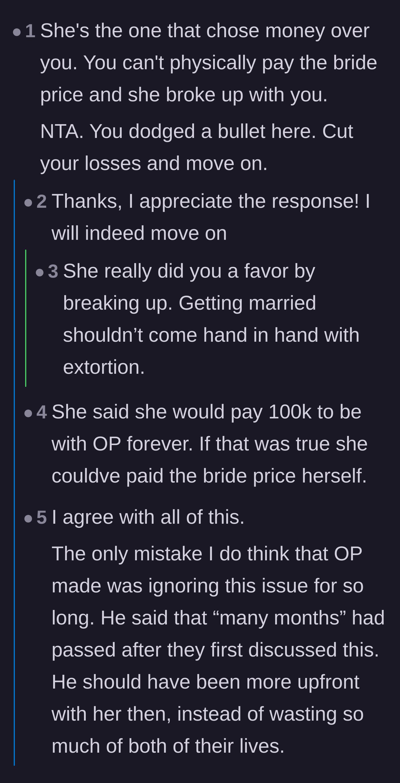 Comment thread 2 - Discussion about how the girlfriend was actually the one who chose money over love
