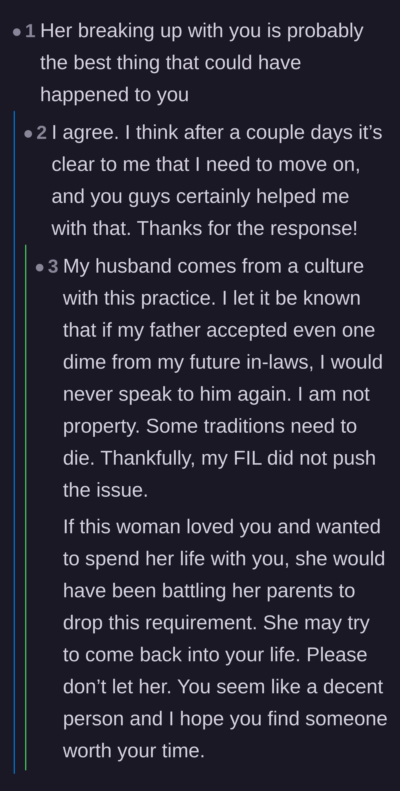 Comment thread 3 - A reader from a similar culture sharing how they protected their partner from this exact tradition