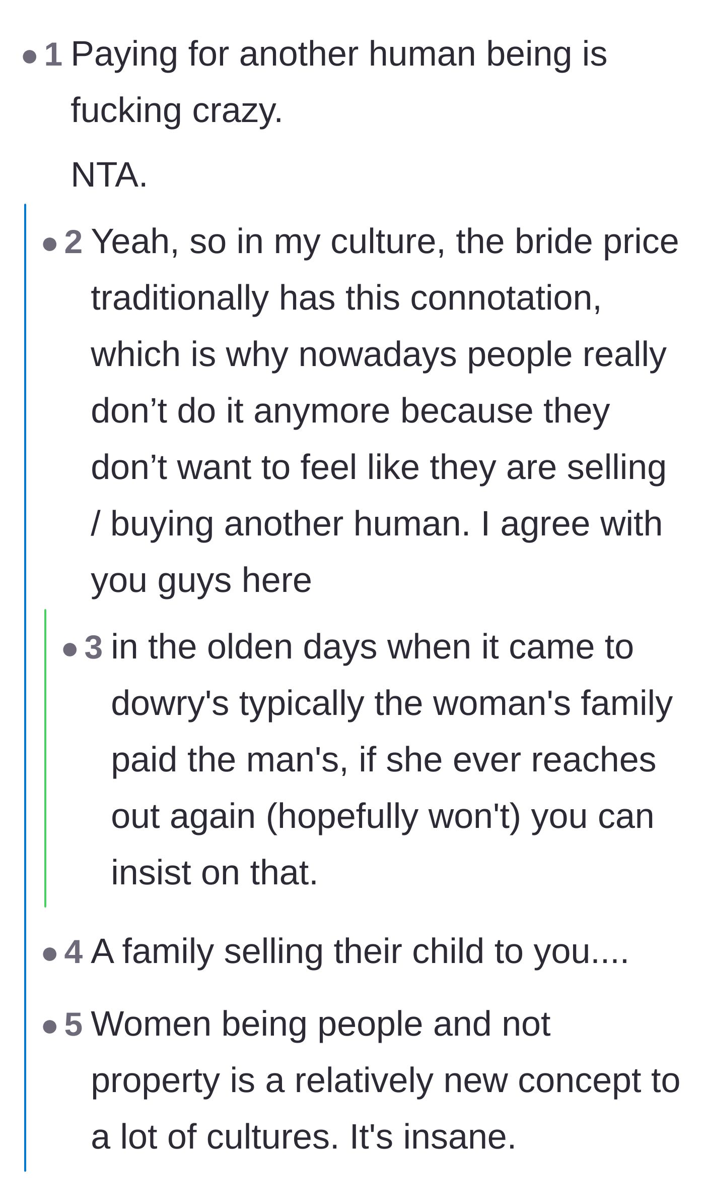 Comment thread 4 - Debate on the historical and ethical implications of buying and selling a human being