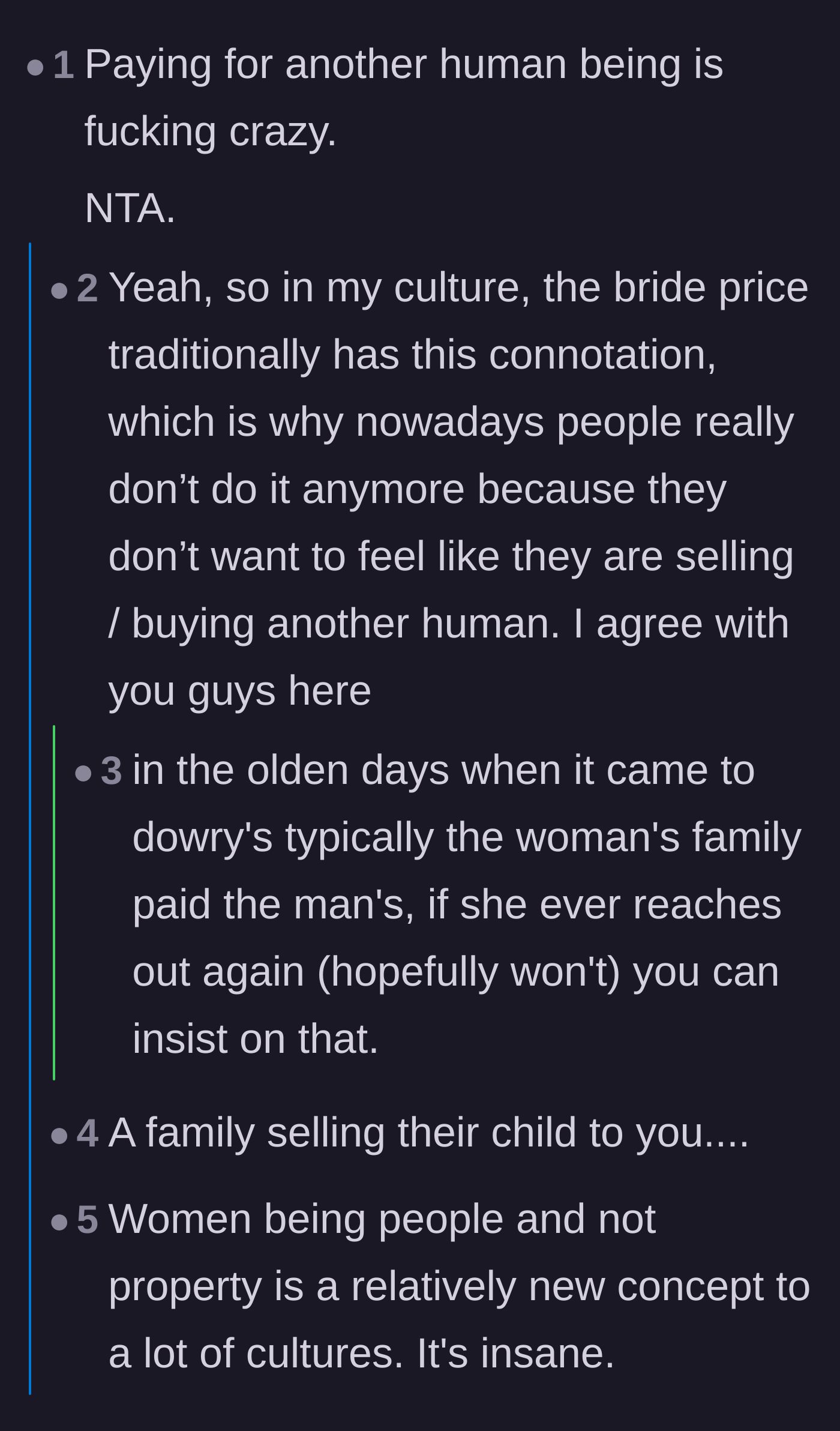 Comment thread 4 - Debate on the historical and ethical implications of buying and selling a human being
