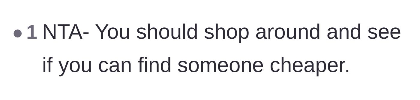Comment thread 6 - A sarcastic joke about shopping around for a cheaper partner