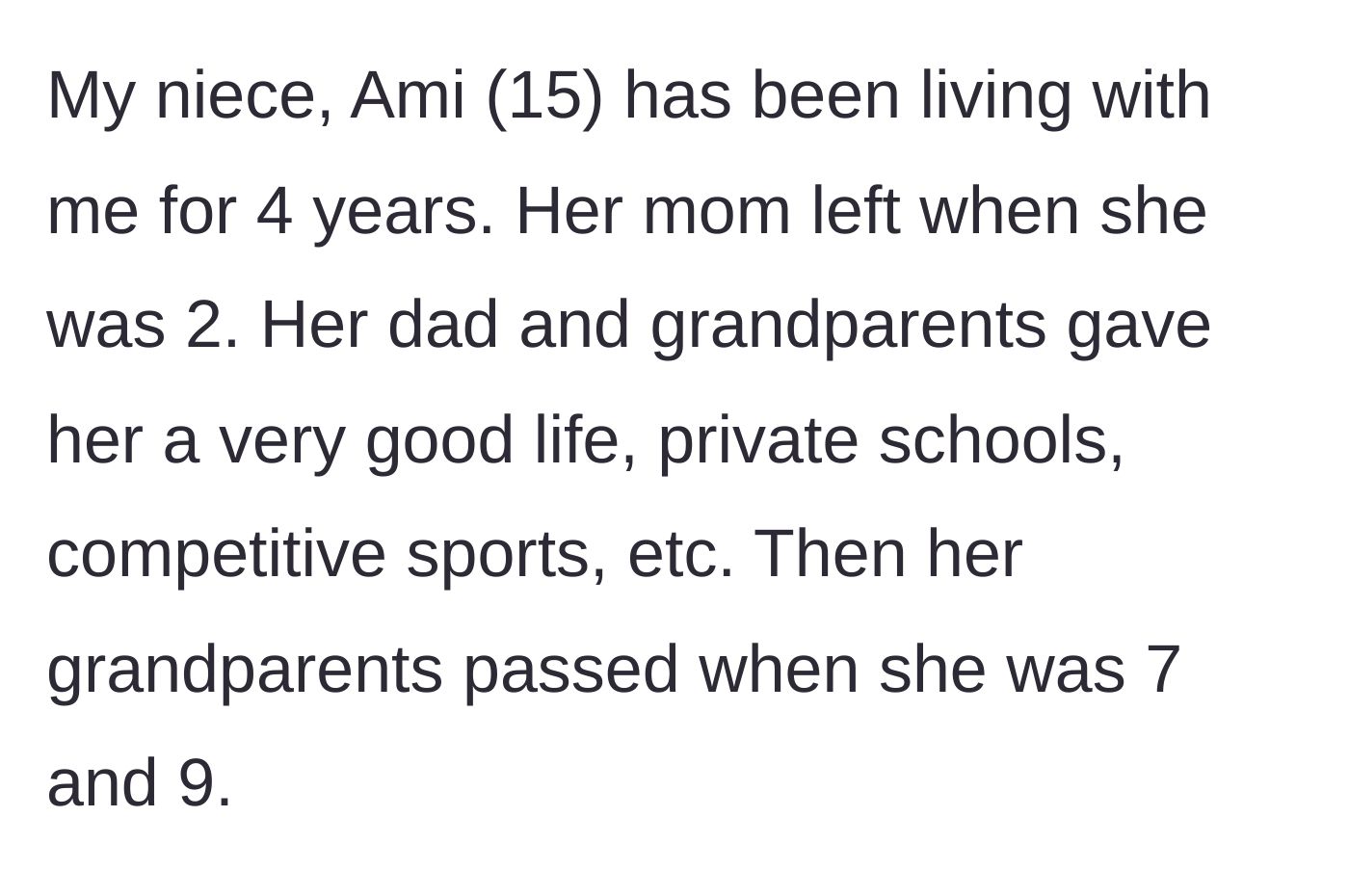Story part 1 - A brief history of Ami's early childhood losses and her father's initial care.