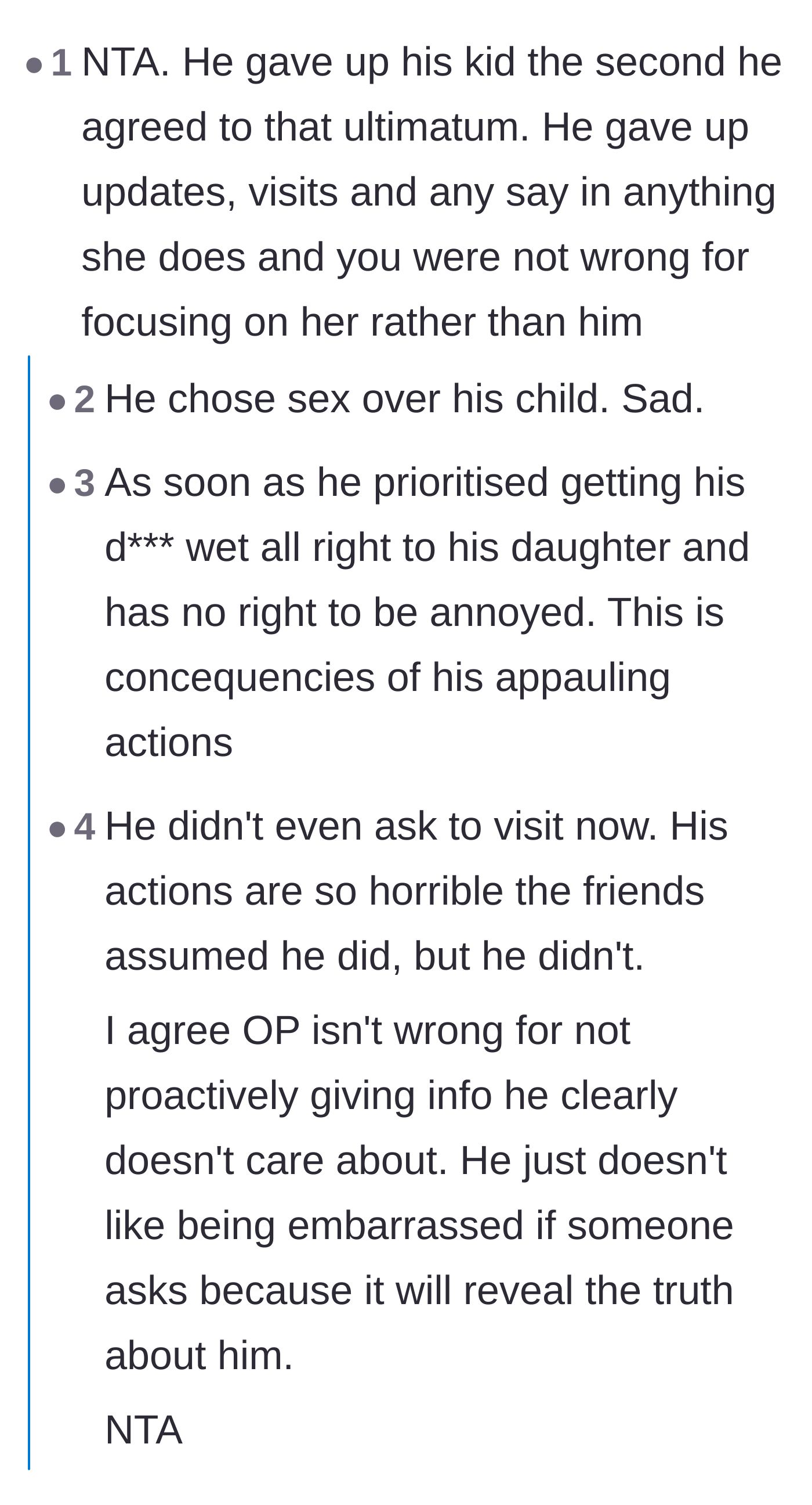 Comment thread 1 - Readers dissecting the father's choice to prioritize his new wife over his daughter.