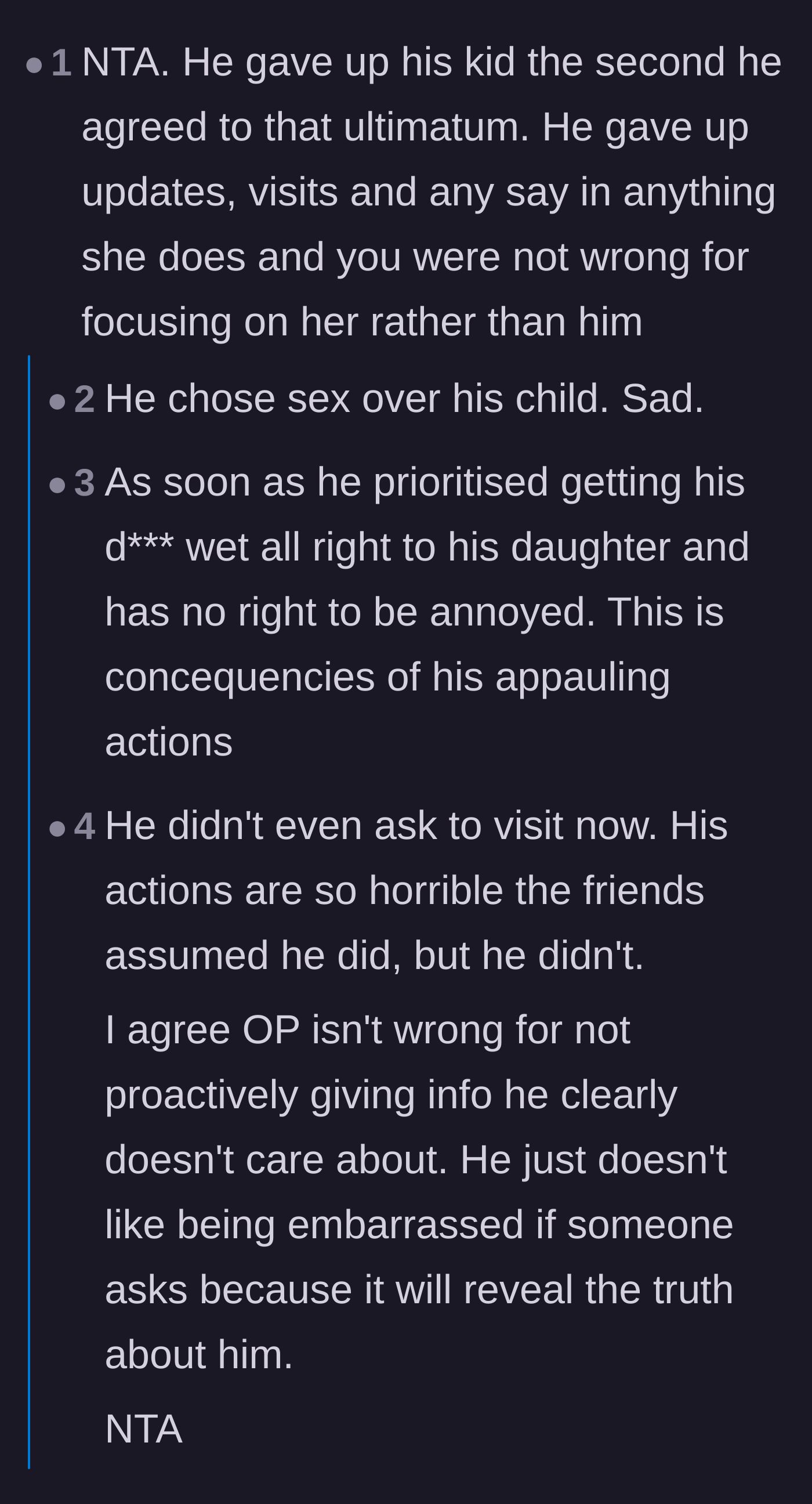 Comment thread 1 - Readers dissecting the father's choice to prioritize his new wife over his daughter.