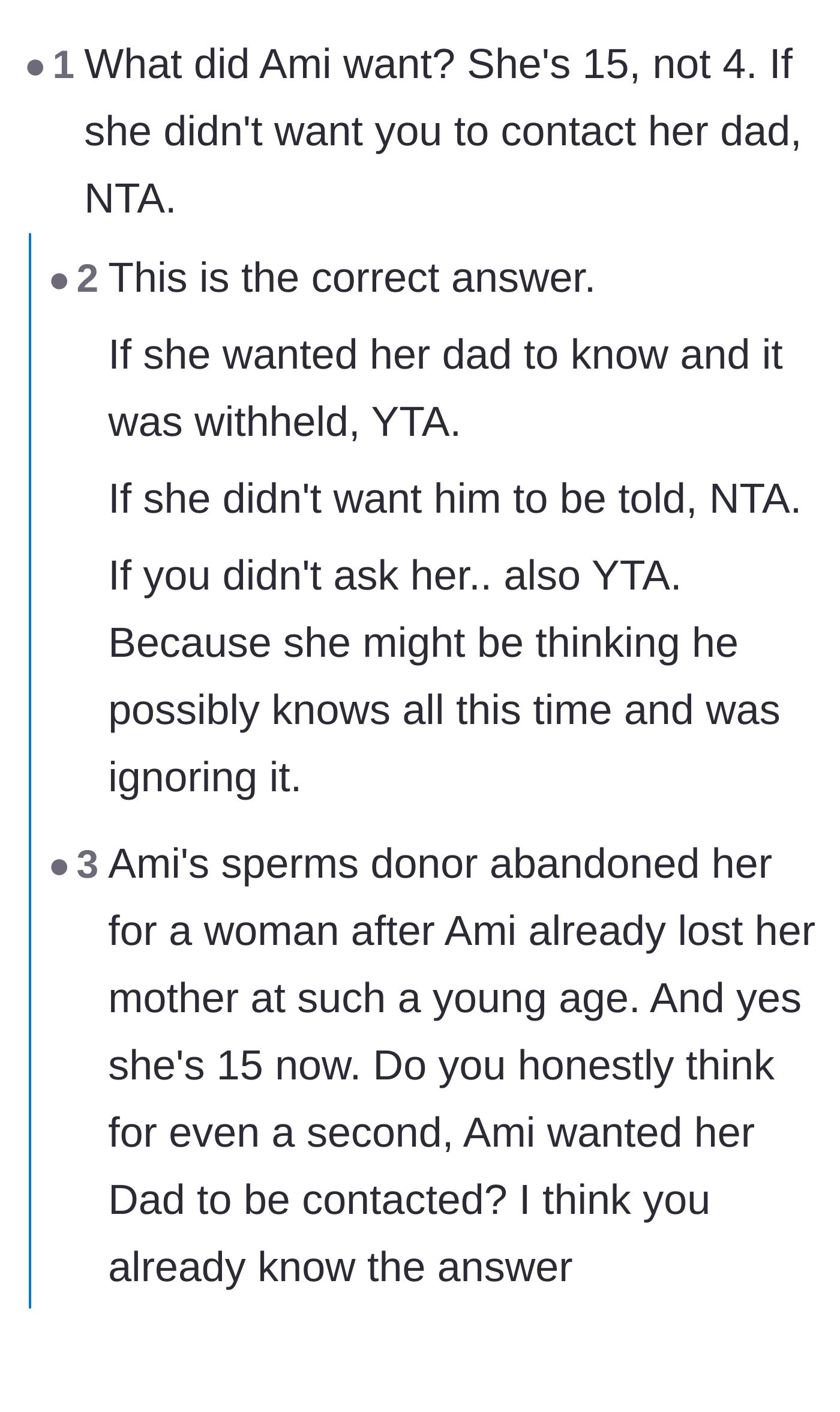 Comment thread 2 - A discussion on centering the fifteen-year-old's wishes regarding her medical privacy.