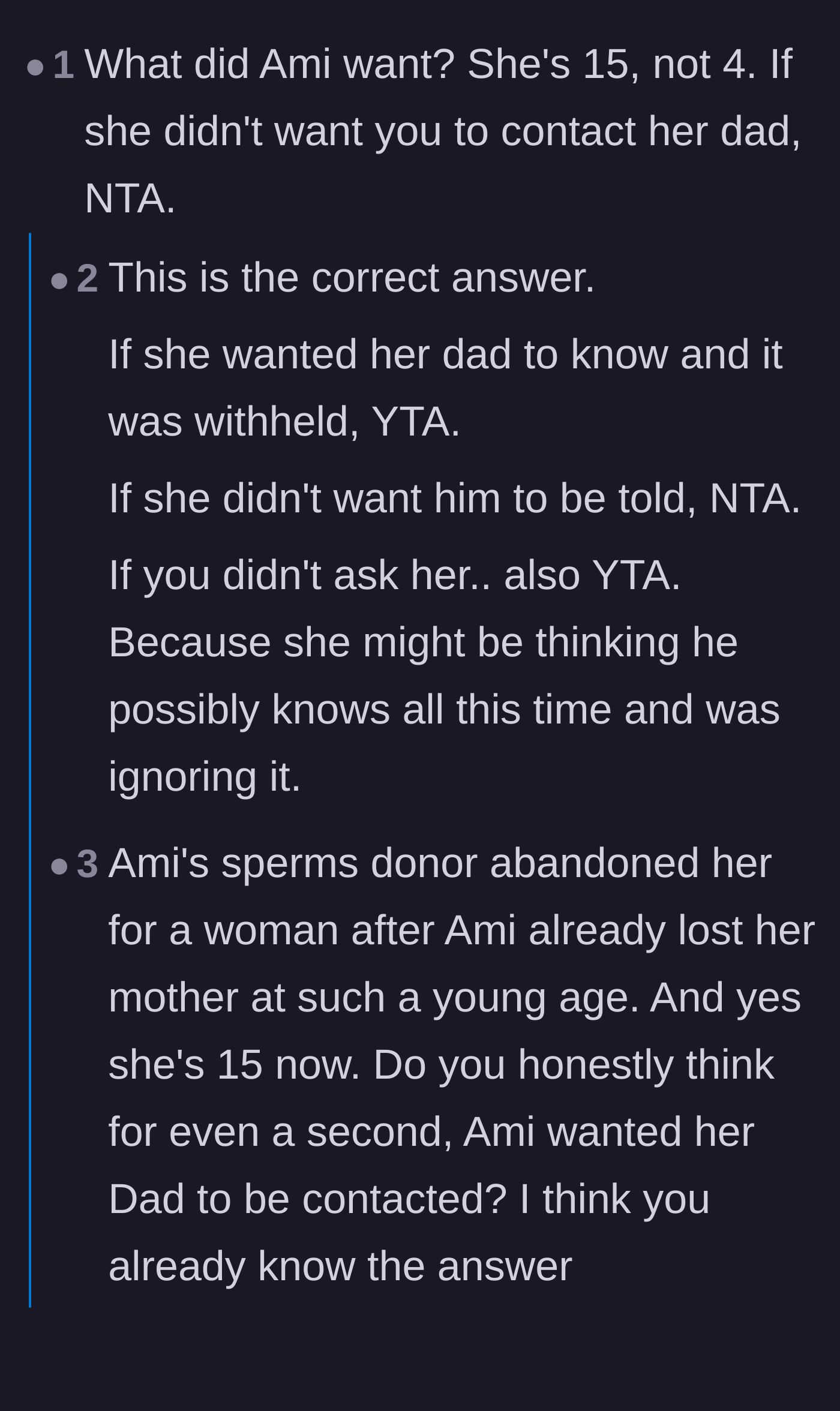 Comment thread 2 - A discussion on centering the fifteen-year-old's wishes regarding her medical privacy.
