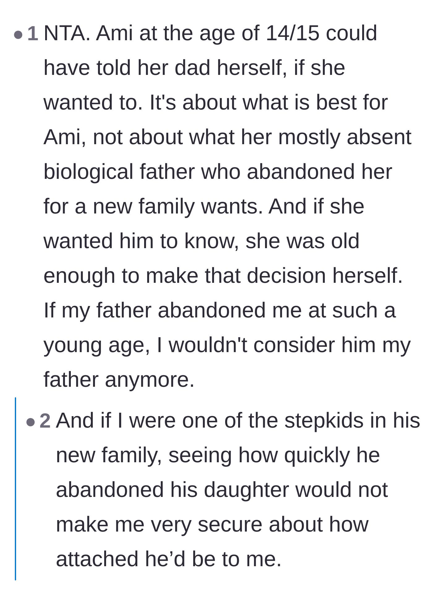 Comment thread 5 - Observations on the teenager's right to silence and the unsettling precedent the father set for his new family.