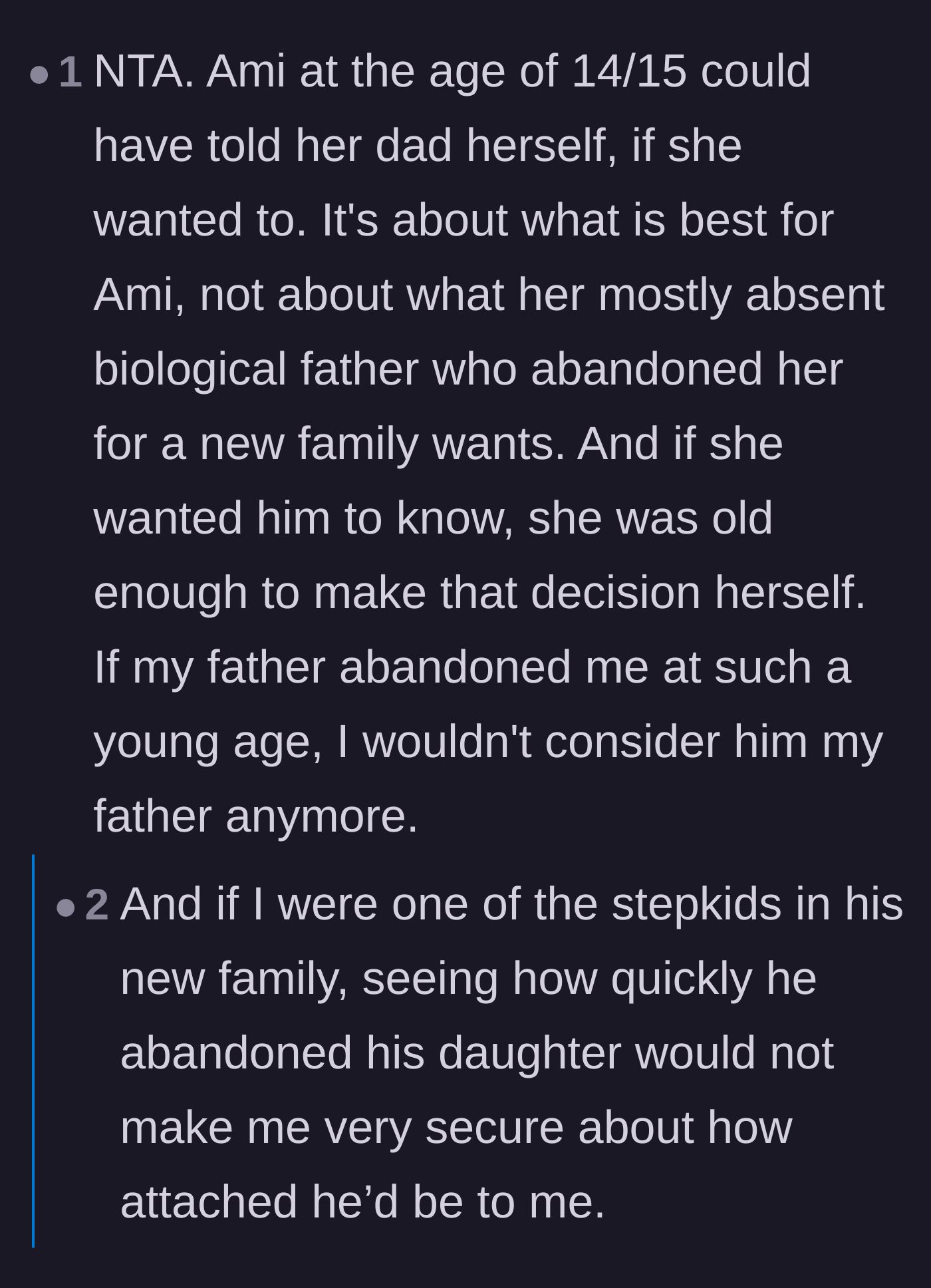 Comment thread 5 - Observations on the teenager's right to silence and the unsettling precedent the father set for his new family.