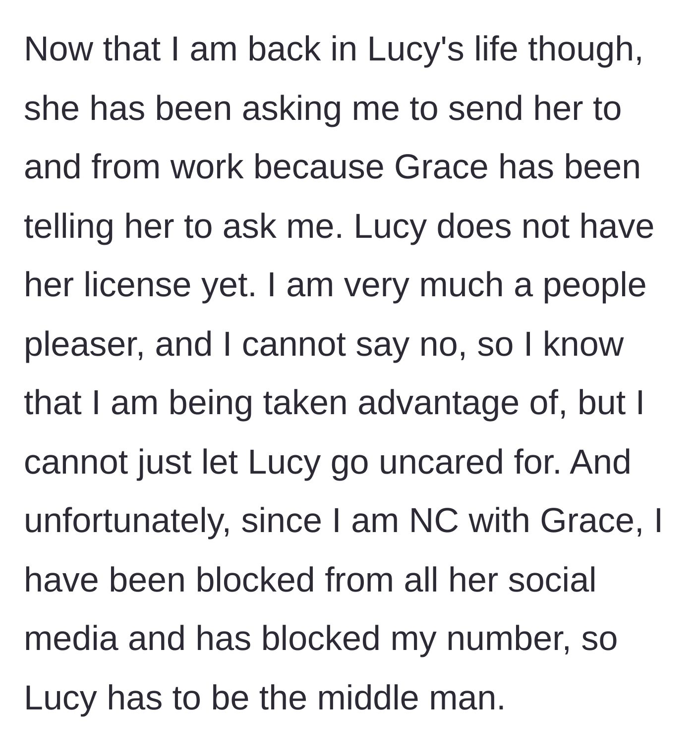 Story part 3 - The aunt being used as an unpaid chauffeur for the niece because the toxic sister refuses to unblock her and communicate directly.