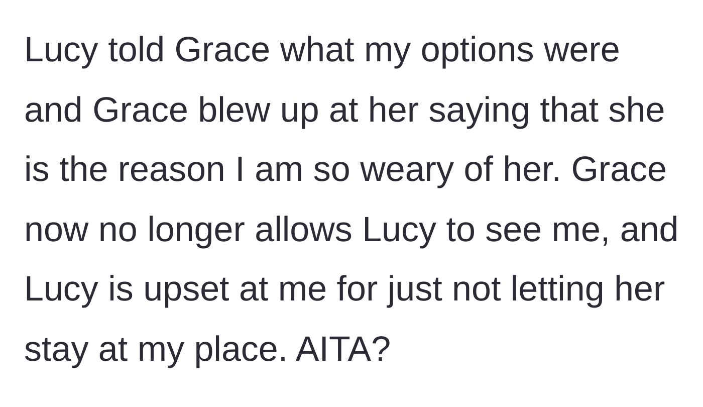 Story part 6 - The mother blowing up, blaming the teenager, and banning her from seeing the aunt, leaving the niece upset at the aunt.
