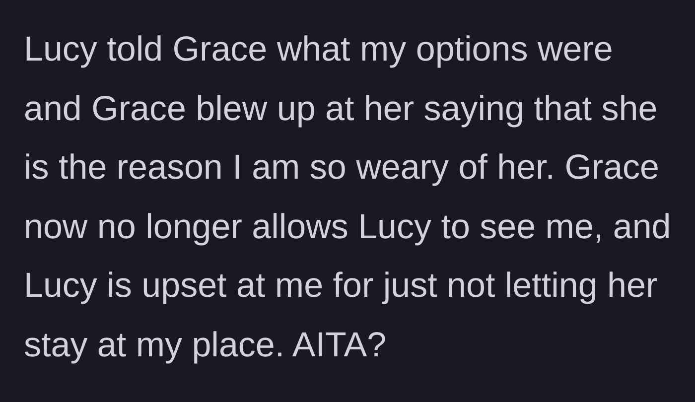 Story part 6 - The mother blowing up, blaming the teenager, and banning her from seeing the aunt, leaving the niece upset at the aunt.