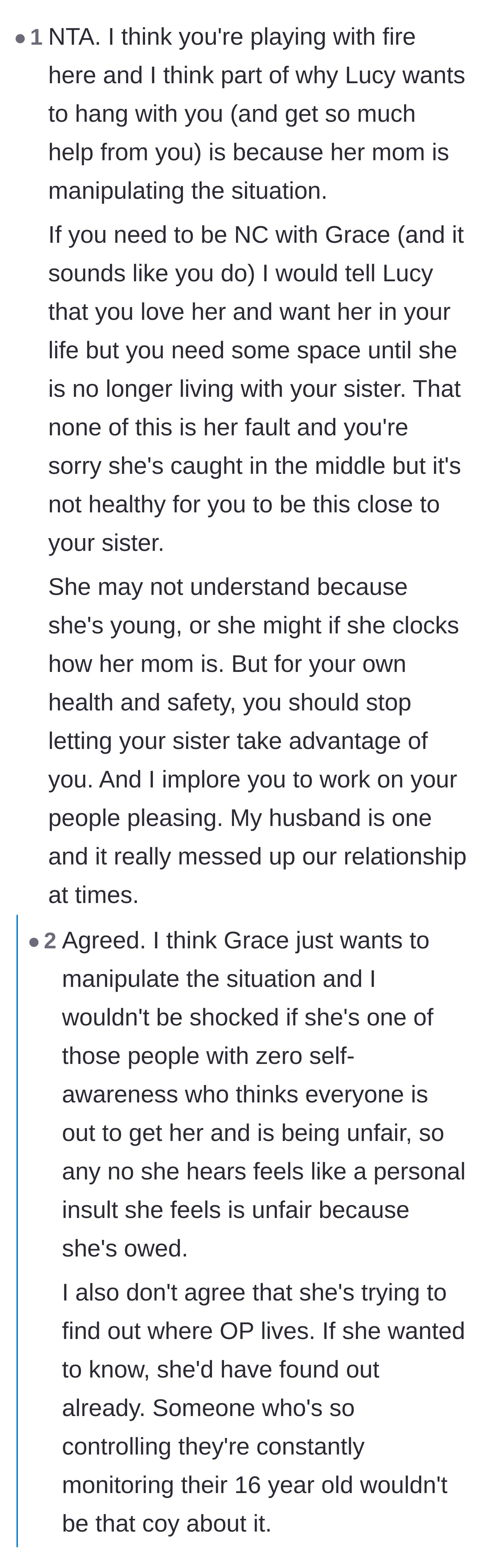 Comment thread 2 - Advice urging the aunt to step back from the relationship for her own mental health and safety.