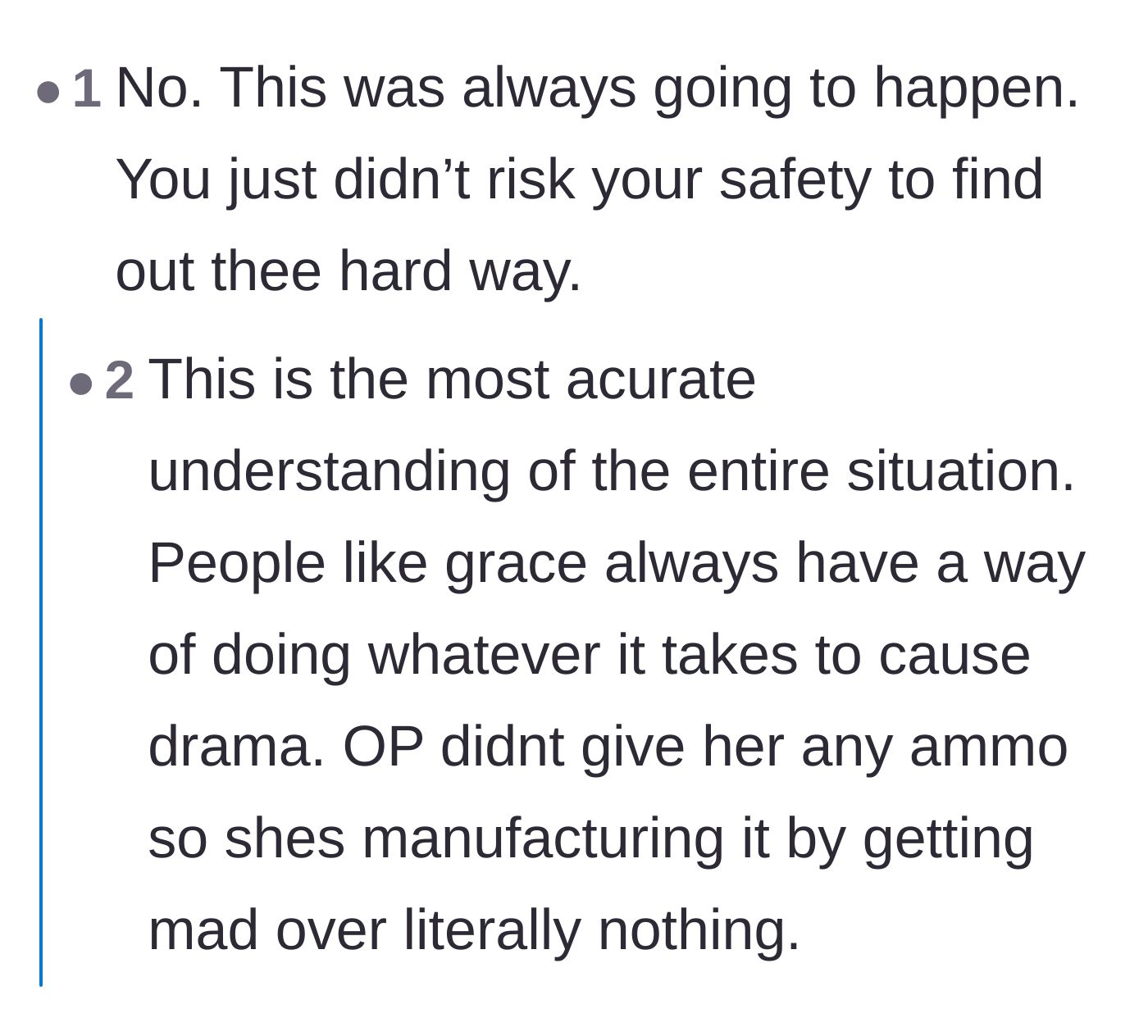 Comment thread 3 - Readers pointing out that the toxic sister was inevitably going to manufacture drama regardless of the aunt's choices.