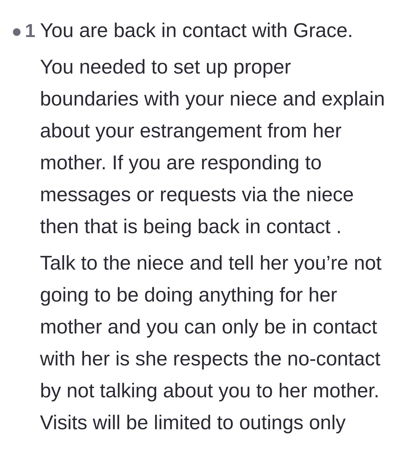 Comment thread 6 - Tough love advice explaining that communicating through the niece is still a form of contact with the toxic sister.