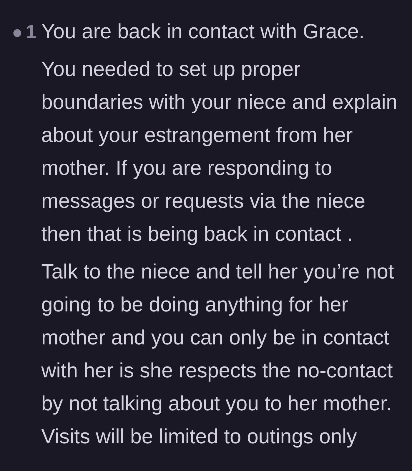 Comment thread 6 - Tough love advice explaining that communicating through the niece is still a form of contact with the toxic sister.