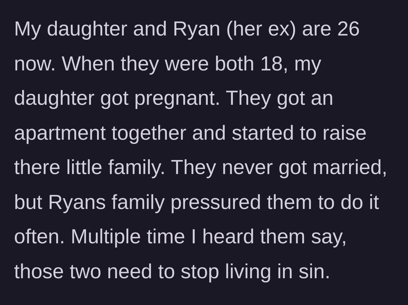 Story part 1 - Teenage pregnancy and early co-parenting struggles under pressure from religious in-laws.