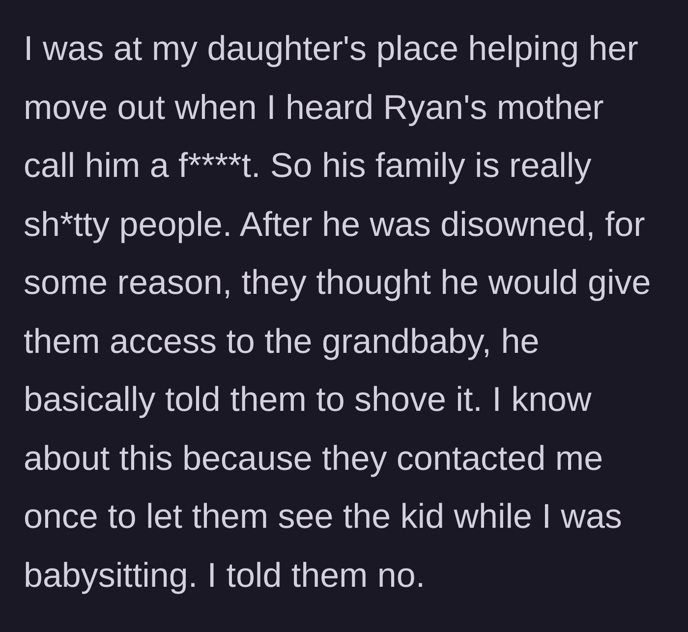 Story part 3 - The protective mother overhearing homophobic slurs and denying the toxic grandparents access to the child.