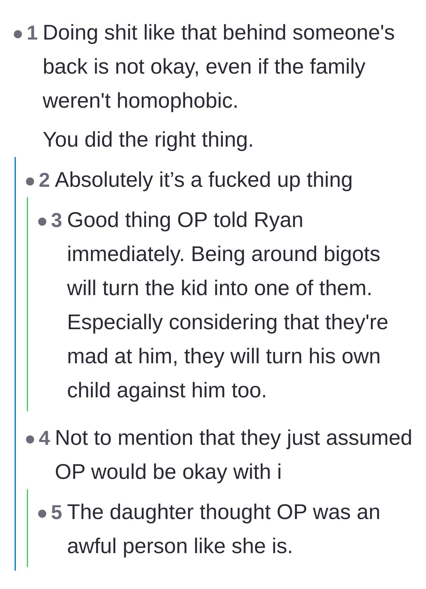 Comment thread 1 - Discussing the deep betrayal of hiding the visits and the risk of the grandparents turning the child against their father.