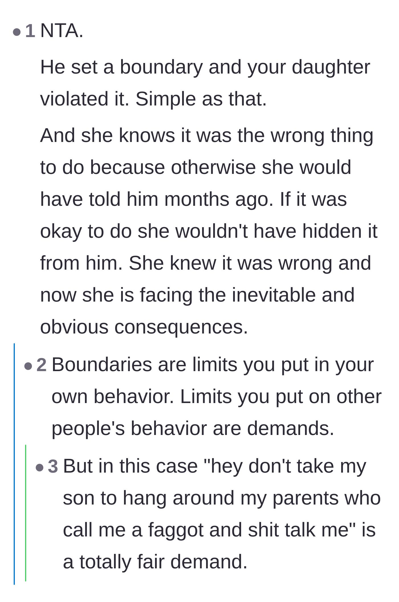 Comment thread 3 - Pointing out that the daughter keeping the visits a secret proves she knew her actions were completely wrong.