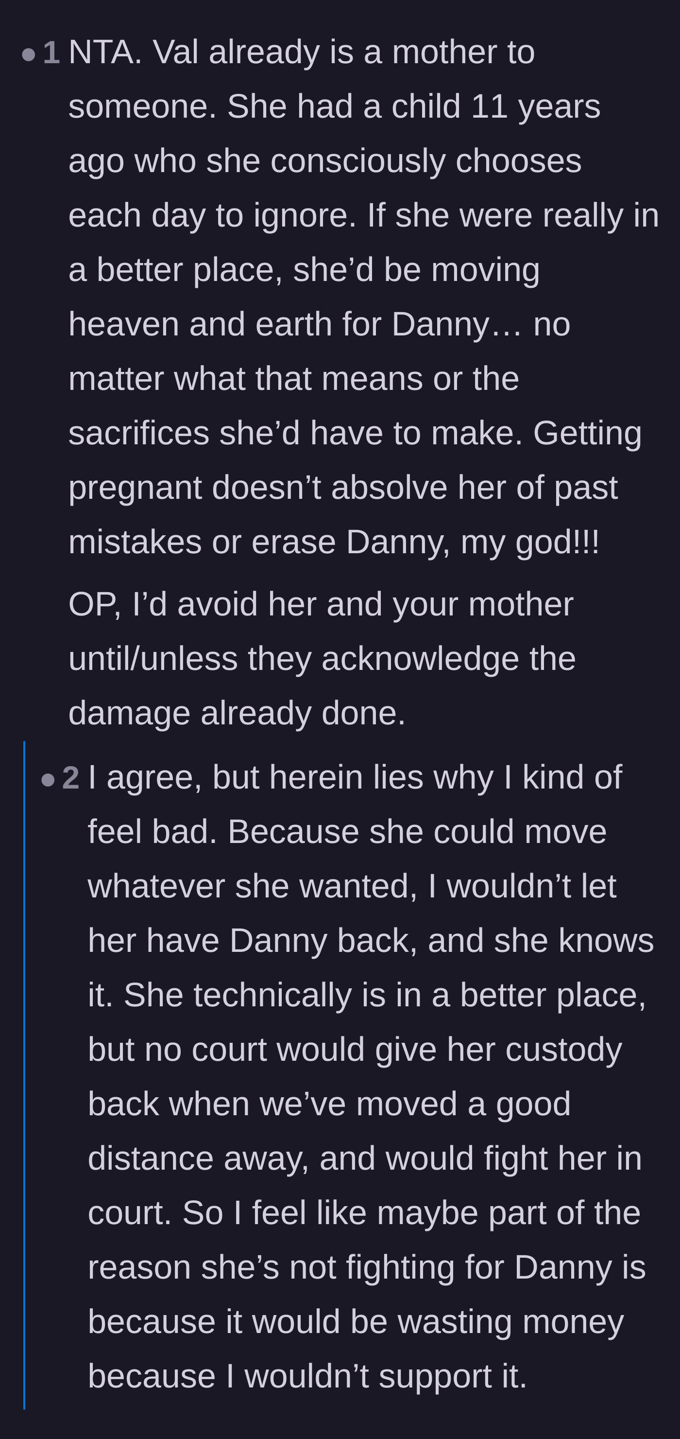 Comment thread 2 - A user insists the sister should be fighting for her first child, prompting the aunt to admit she would never give him back anyway.